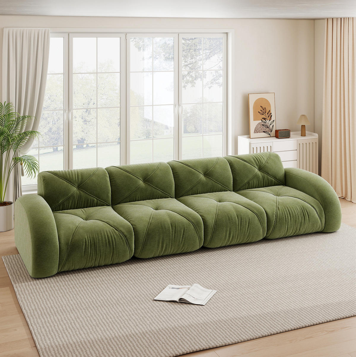 SOFA modular rahmenlos Chenille Green - Grün, Kunststoff (95/76/358cm) - Meubliv