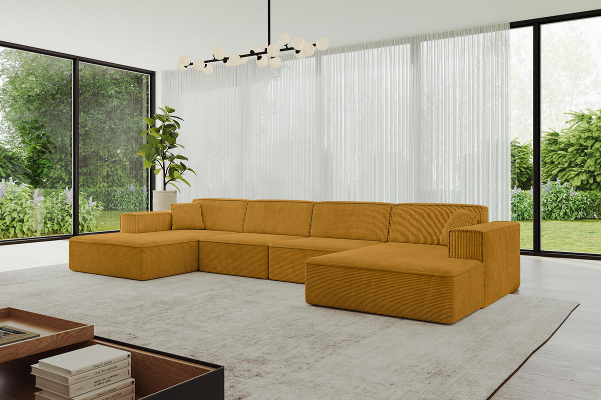 WOHNLANDSCHAFT IREA-U2-v4 - 382x165x72,5 cm Senfgelb - Currygelb/Gelb, Holzwerkstoff/Textil (382/72/165cm) - ALTDECOR