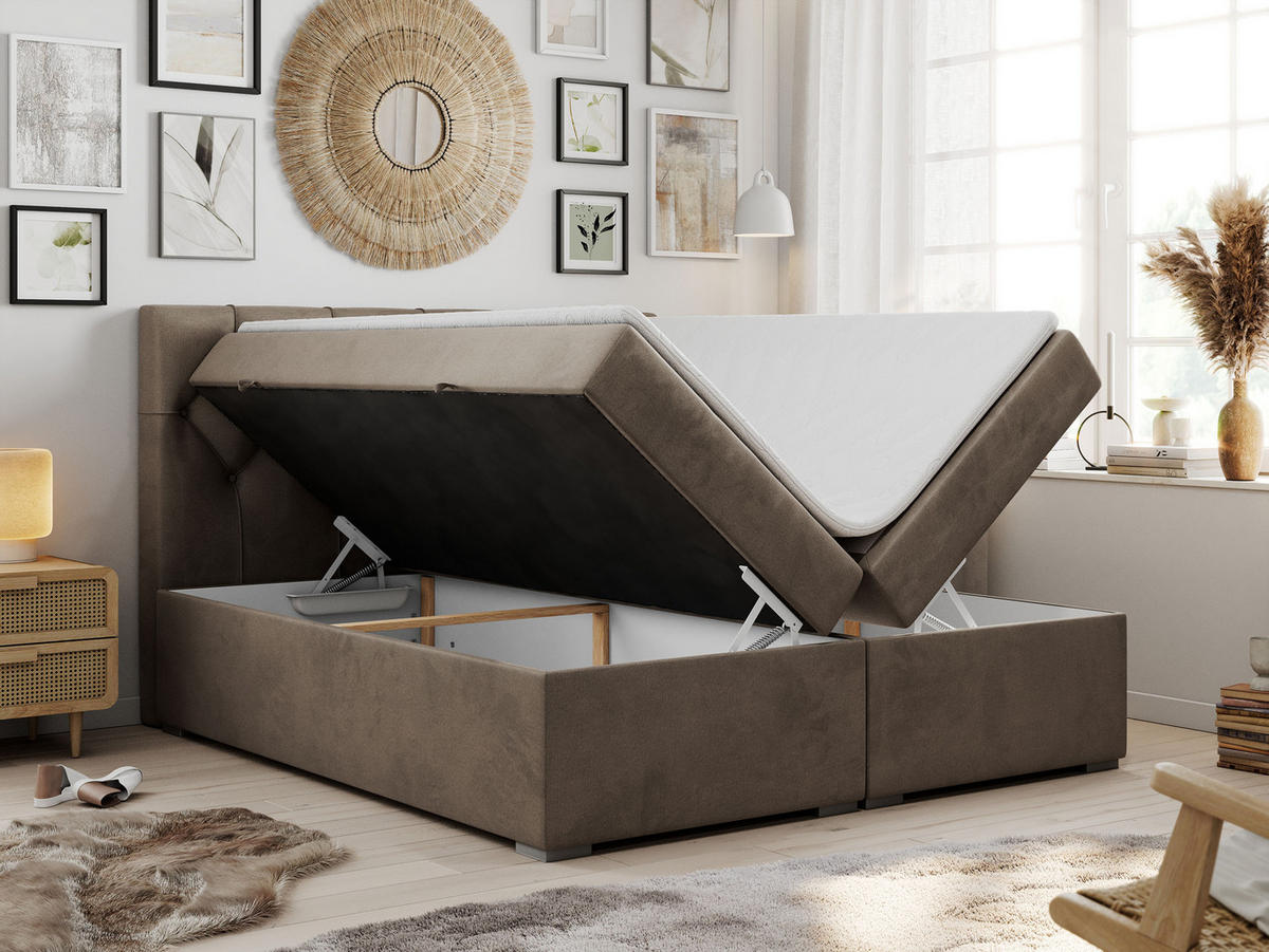 BOXBETT ALDA 120/200 Braun Velvet - H3 - Braun, Holz/Textil (120/200cm) - MKS