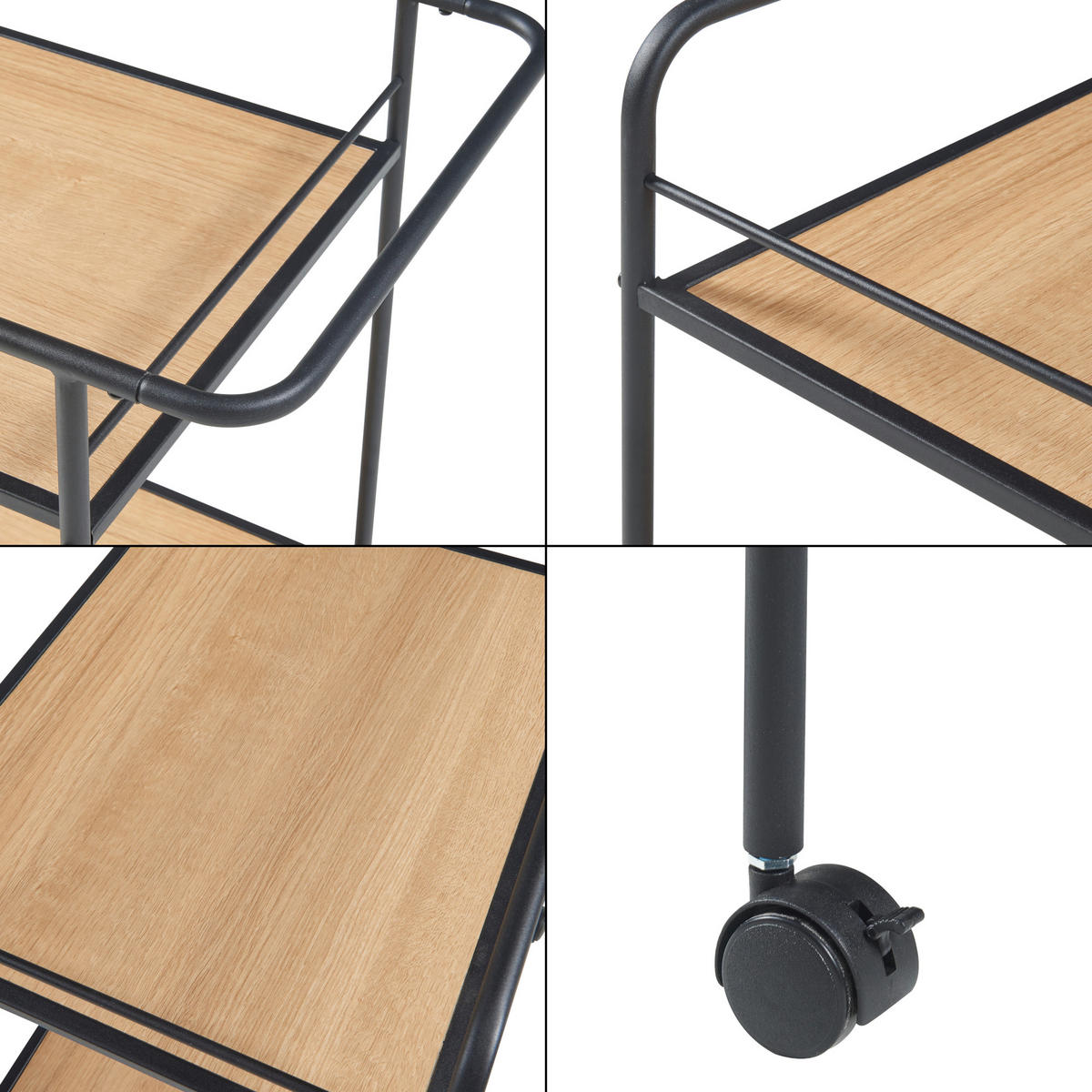 SERVIERWAGEN Hole - Eichefarben, Metall (62/72/45cm) - [en.casa]