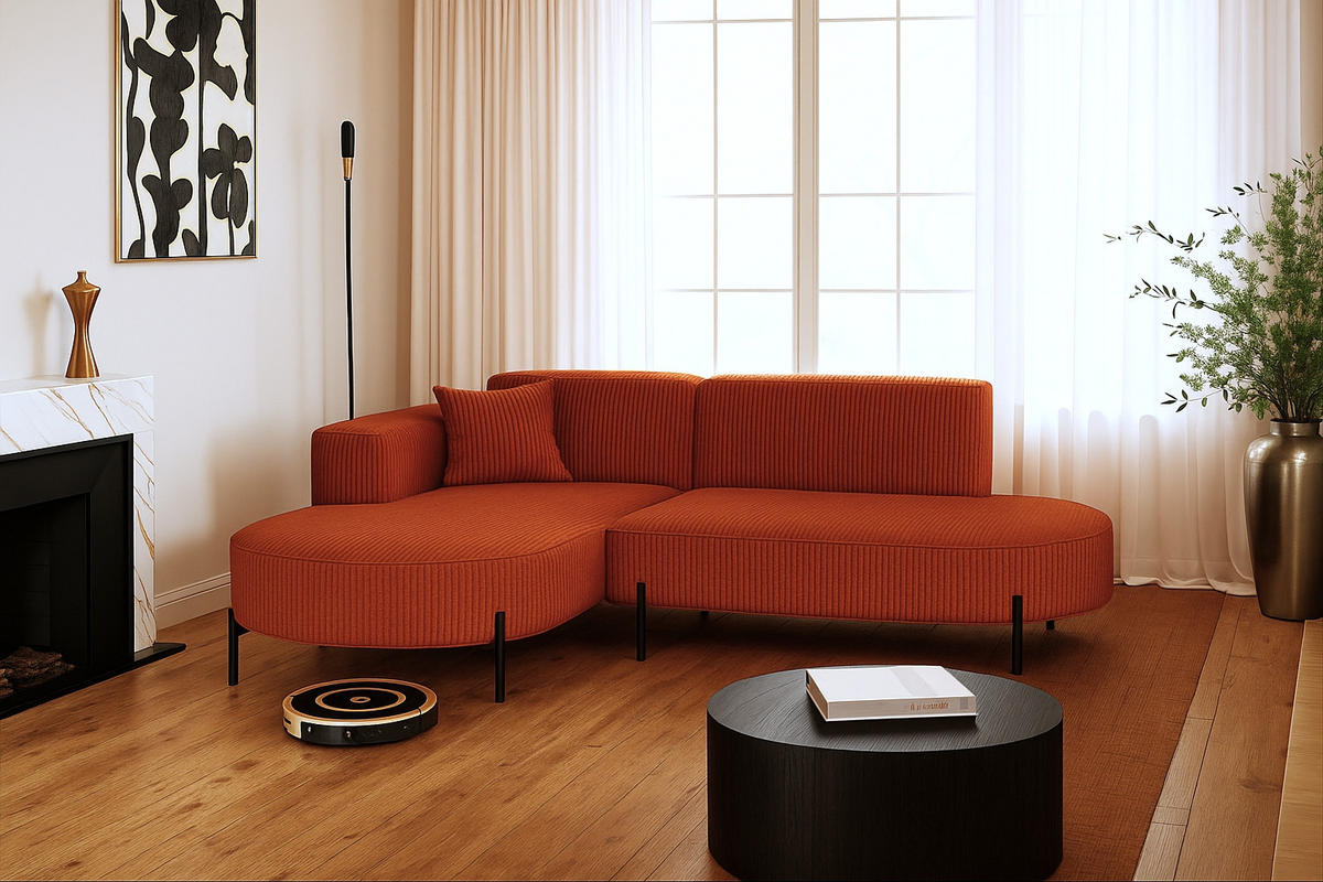 ECKSOFA L-Form Designer Modena Rein Stoff Cord Kupfer Links - Rostfarben, Holz (239/165cm) - Kaiser Möbel