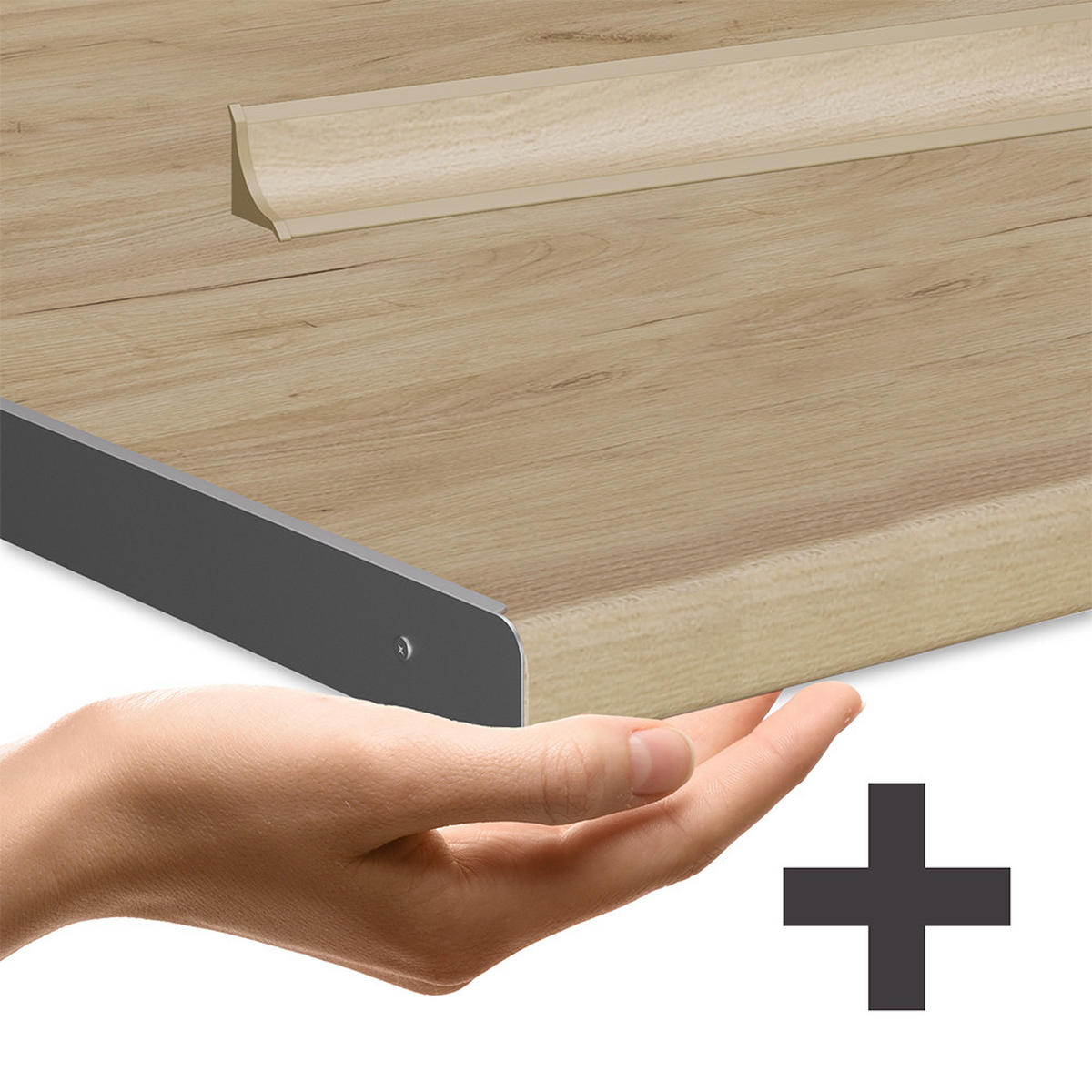 KÜCHENZEILE R-Line Anthrazit Hochglanz/Goldkraft Eiche 240 cm AP Eiche - Anthrazit/Eiche Wotan, Holzwerkstoff (240/81.6/60cm) - Vicco