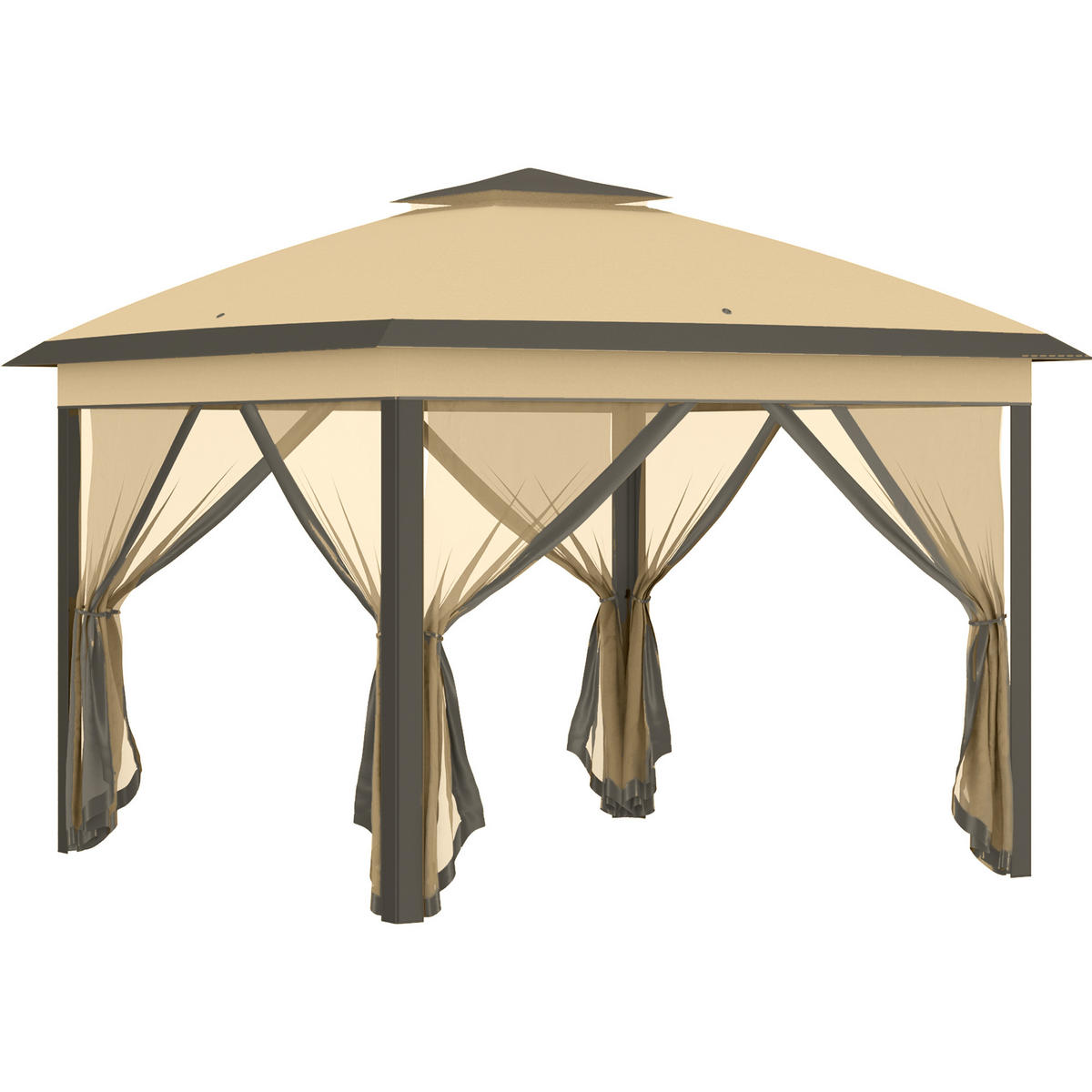 PAVILLON 3,3x3,3m, wasserabweisend Stabil Winterfest Pop-up Faltpavillon Beige - Beige, Metall (330/288/330cm) - Outsunny