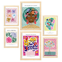 POSTER Set Mit 6 Oasis Zusammenfassung A3 & A4 Rahmen Aus Hellem Holz - Beige, Papier (29/3cm) - Nacnic