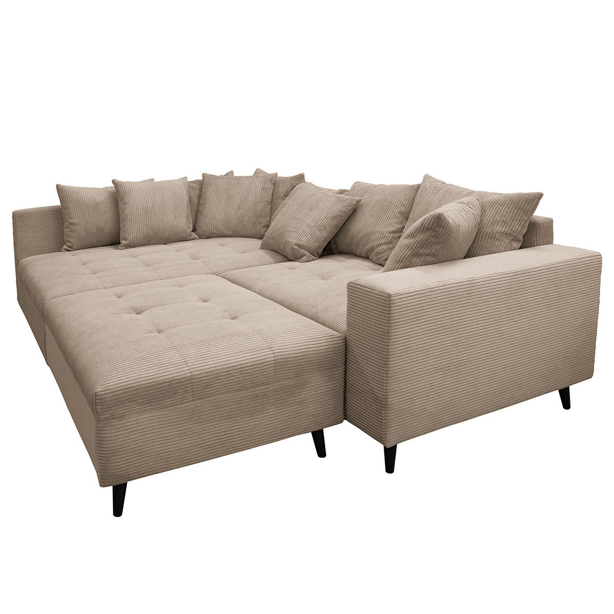 ECKSOFA mit Ottomane und Hocker - Schwarz/Cappuccino, Birkenholz/Textil (247/174cm) - home24