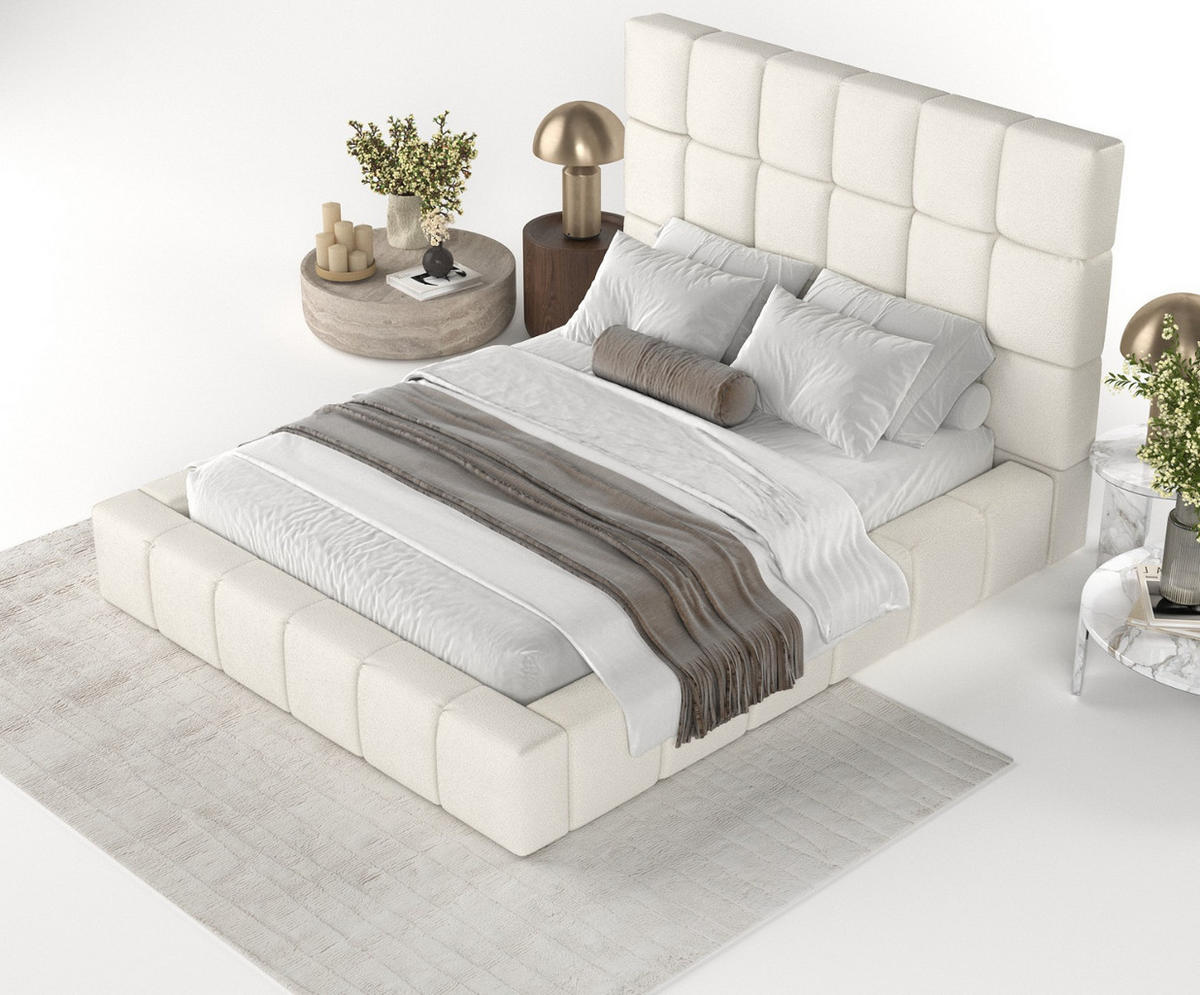 POLSTERBETT Skiathos mit Stauraum 180/200 cm Weiß im Bubble Stoff - Schwarz/Naturfarben, Holz/Holzwerkstoff (180/200cm) - AltaBeds