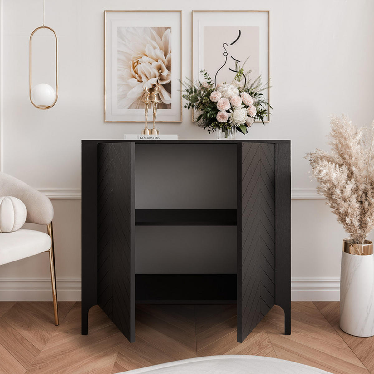 KOMMODE LORIEN 103 cm, Schwarz - Schwarz, Holzwerkstoff/Metall (103/95.1/40.6cm) - Idohome