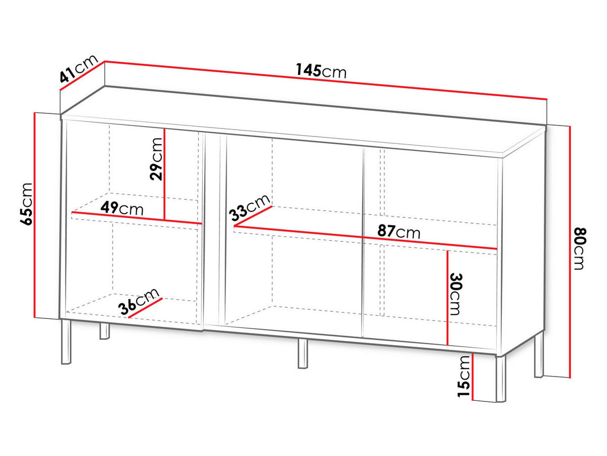 SIDEBOARD Mia 02 - Schwarz/Weiß, Holzwerkstoff/Metall (145/80/41cm) - MIRJAN24