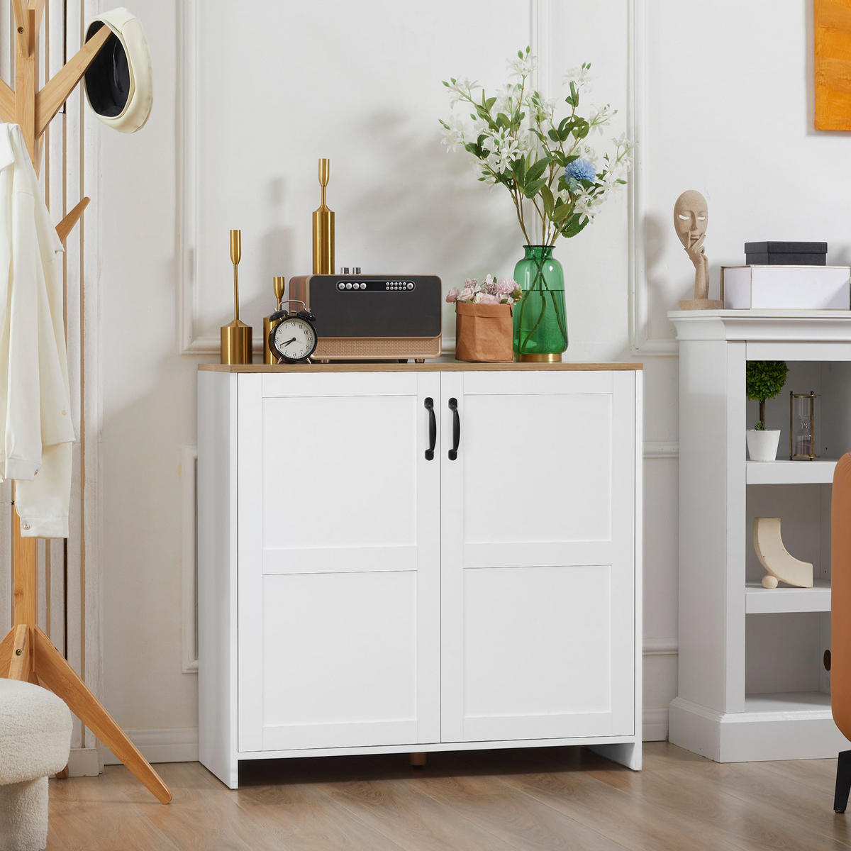 SIDEBOARD DE-11031 2 Türen Weiß/Holzoptik - Weiß, Holzwerkstoff (90/88/39.5cm) - ComfortXL