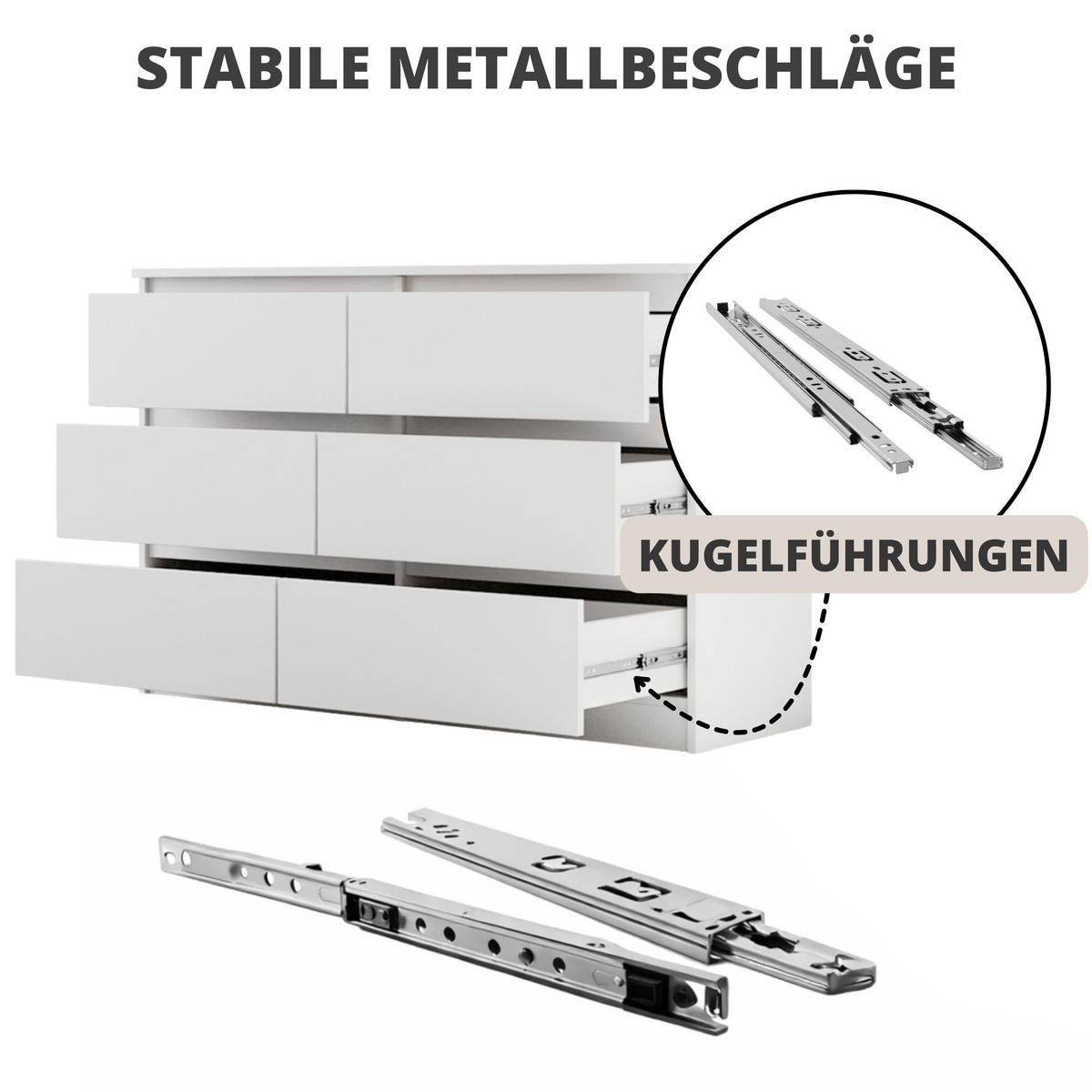 KOMMODE Lemon mit 6 Schubladen, 120 cm, Weiß matt - Weiß, Holzwerkstoff (120/78/39cm) - Beautysofa