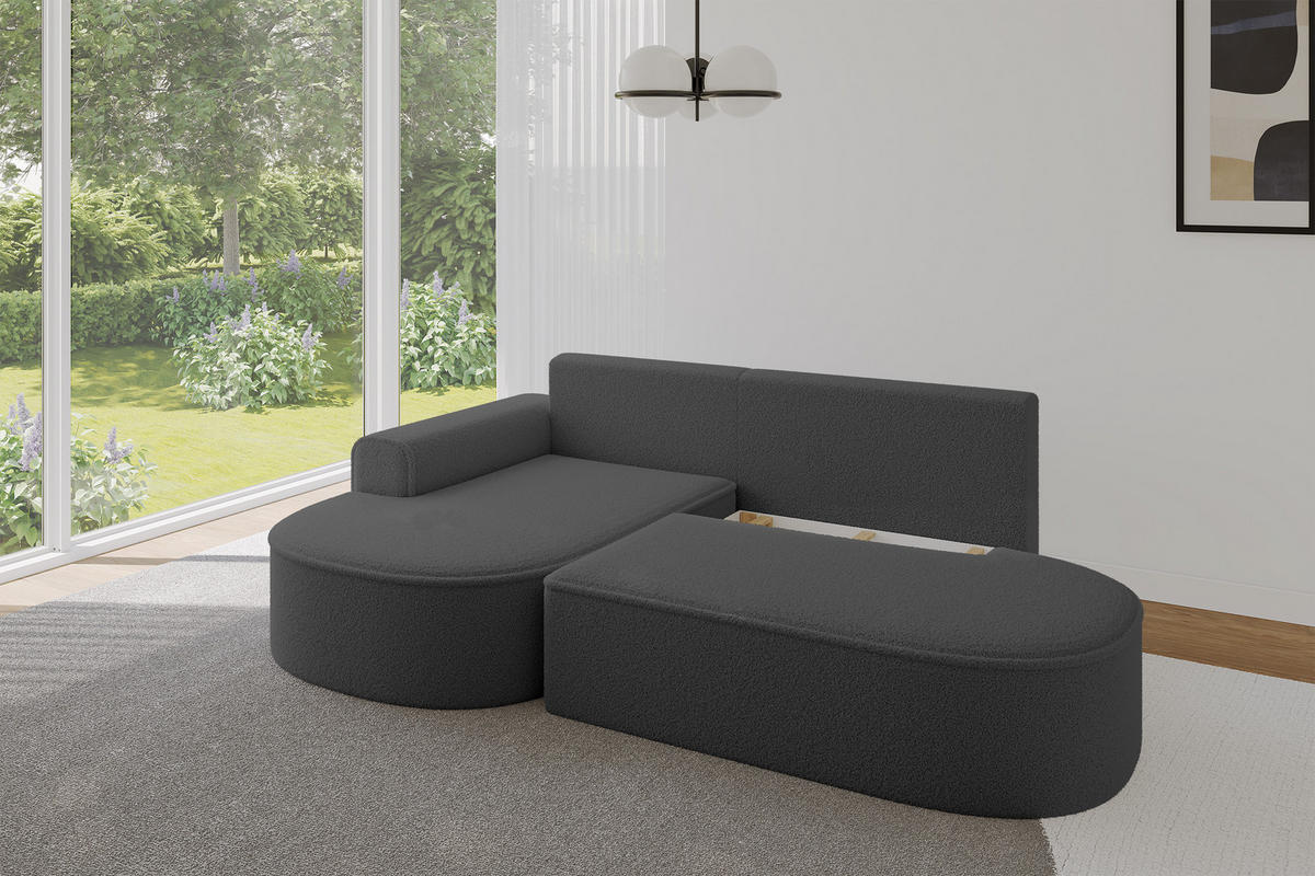 ECKSOFA mit Schlaffunktion und Bettkasten Ottomane Links MARI-L1-S - 283x167x85 cm Grau Bouclé - Schwarz/Grau, Holzwerkstoff/Kunststoff (283/167cm) - ALTDECOR