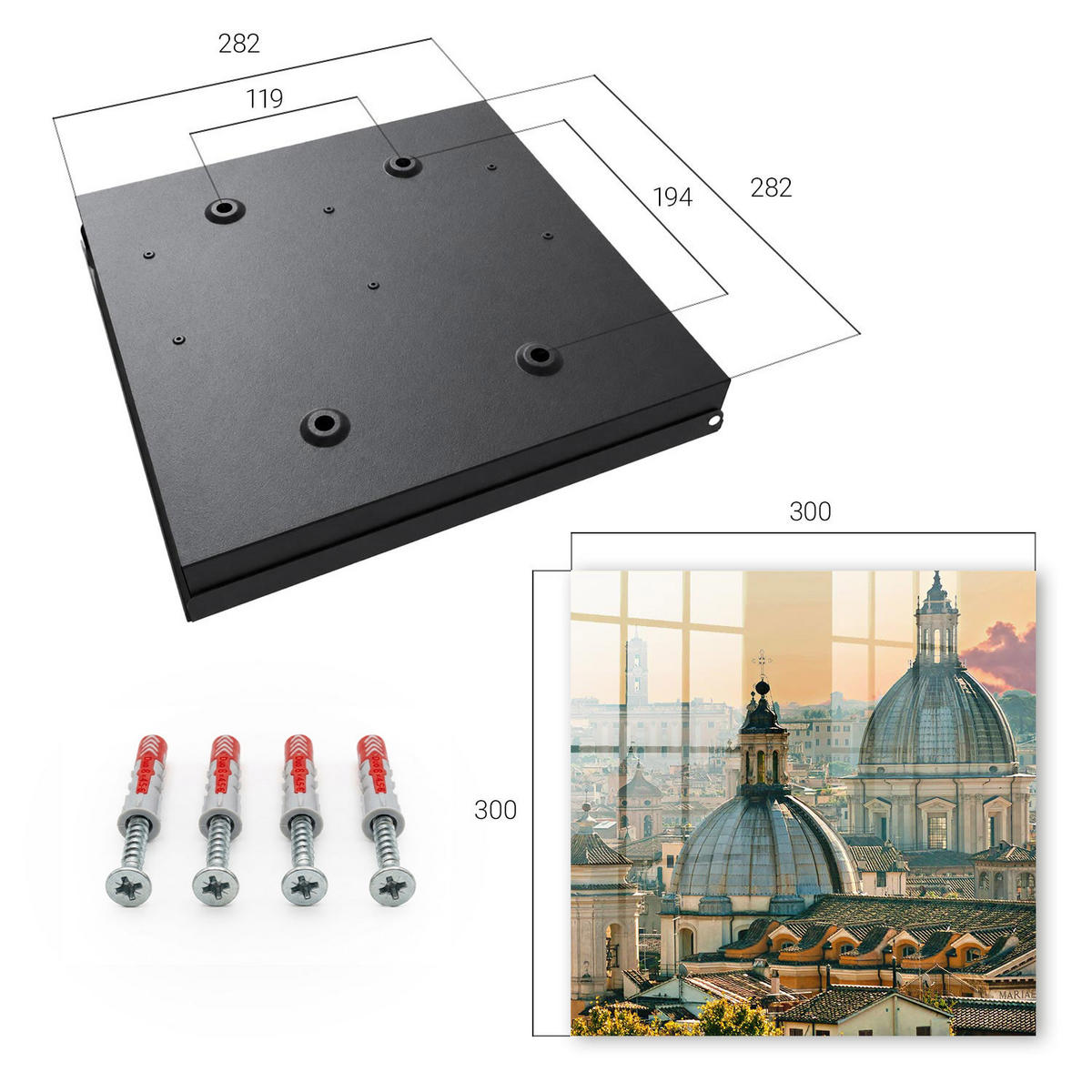 SCHLÜSSELBOX Schwarz 30x30 cm- Türöffnung nach rechts - Stadtpanorama - Beige, Metall (30/30/5cm) - TULUP
