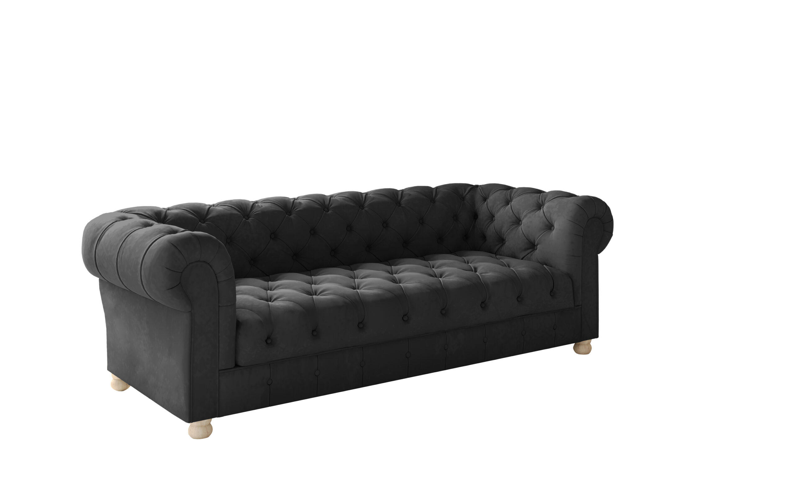 SOFA CHESTERFIELD Elegant Klassisch Schick Stoff Whisper Velours Graphit - Graphitfarben, Holz/Textil (202/77/90cm) - Kaiser Möbel