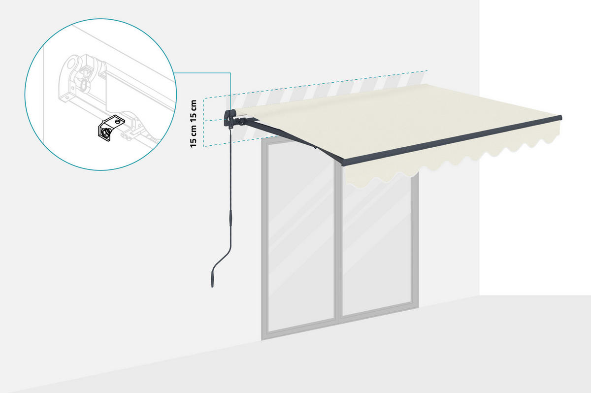 EINTEILIGE MARKISE Vecchio Beige 2,5m x 2m - Premium-Leinwand 320g/m² - Beige, Metall (250/270/200cm) - Cazeboo