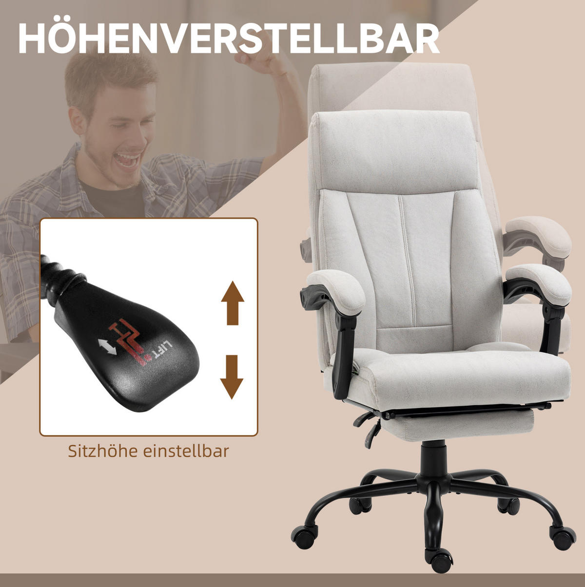 BÜROSTUHL mit Massage und Fußstütze Hellgrau - Hellgrau, Kunststoff (74/119/65cm) - Meubliv