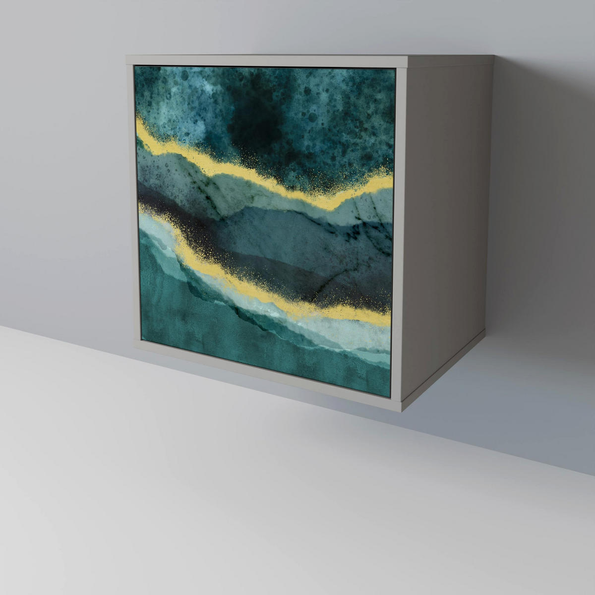 SIDEBOARD GOLDRUSH ODYSSEY, Grau, 57,5x42x77,5 cm, Schräge Buchenholzfüße - Buchefarben/Multicolor, Holzwerkstoff/Buchenholz (57.5/77.5/42cm) - SpaceRebels