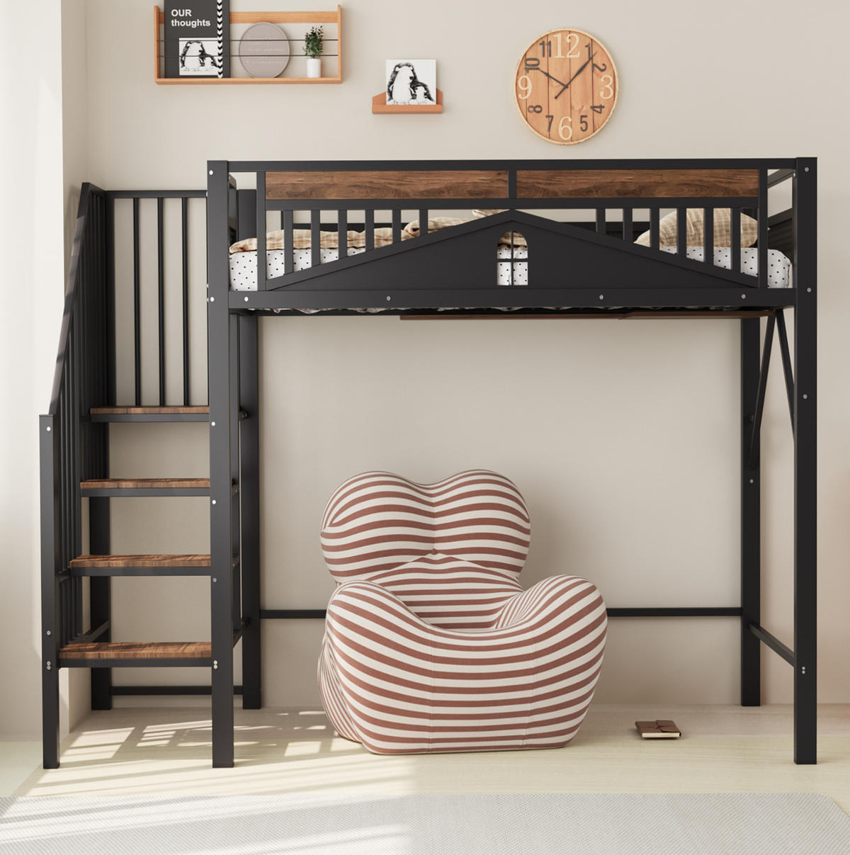 HOCHBETT 90/200 cm aus Metall und Holz mit Stauraum, Schwarz - Schwarz, Metall (90/200cm) - OKMYHOME