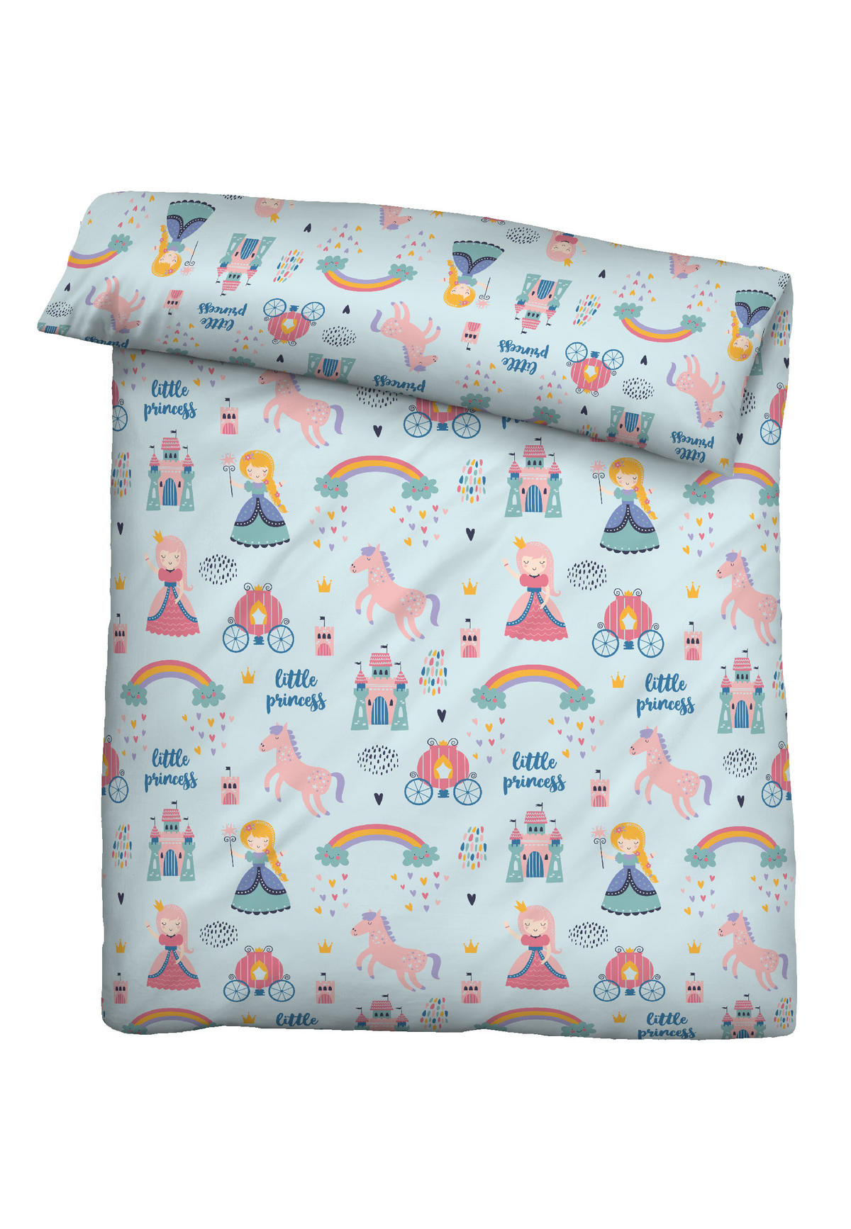 BETTWÄSCHE-GARNITUR Premium Biber Little Princess ciel, 135x200 cm + 80x80 cm - Hellblau, Textil (135/200cm) - biberna