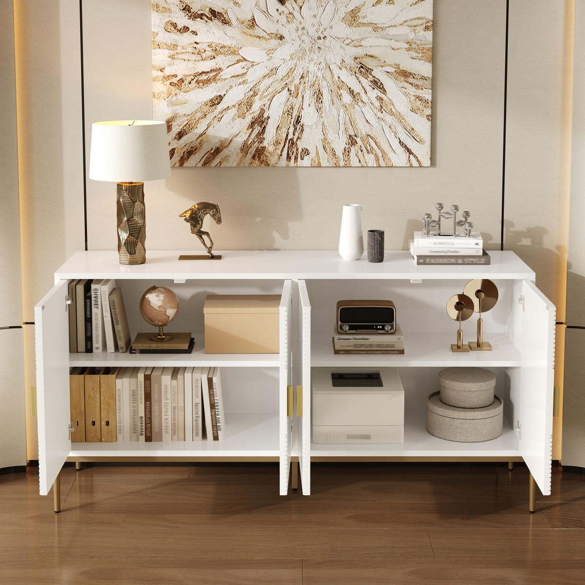SIDEBOARD 162x40x80 cm, 4 Türen, Weiß - Weiß, Holz (162/80/40cm)