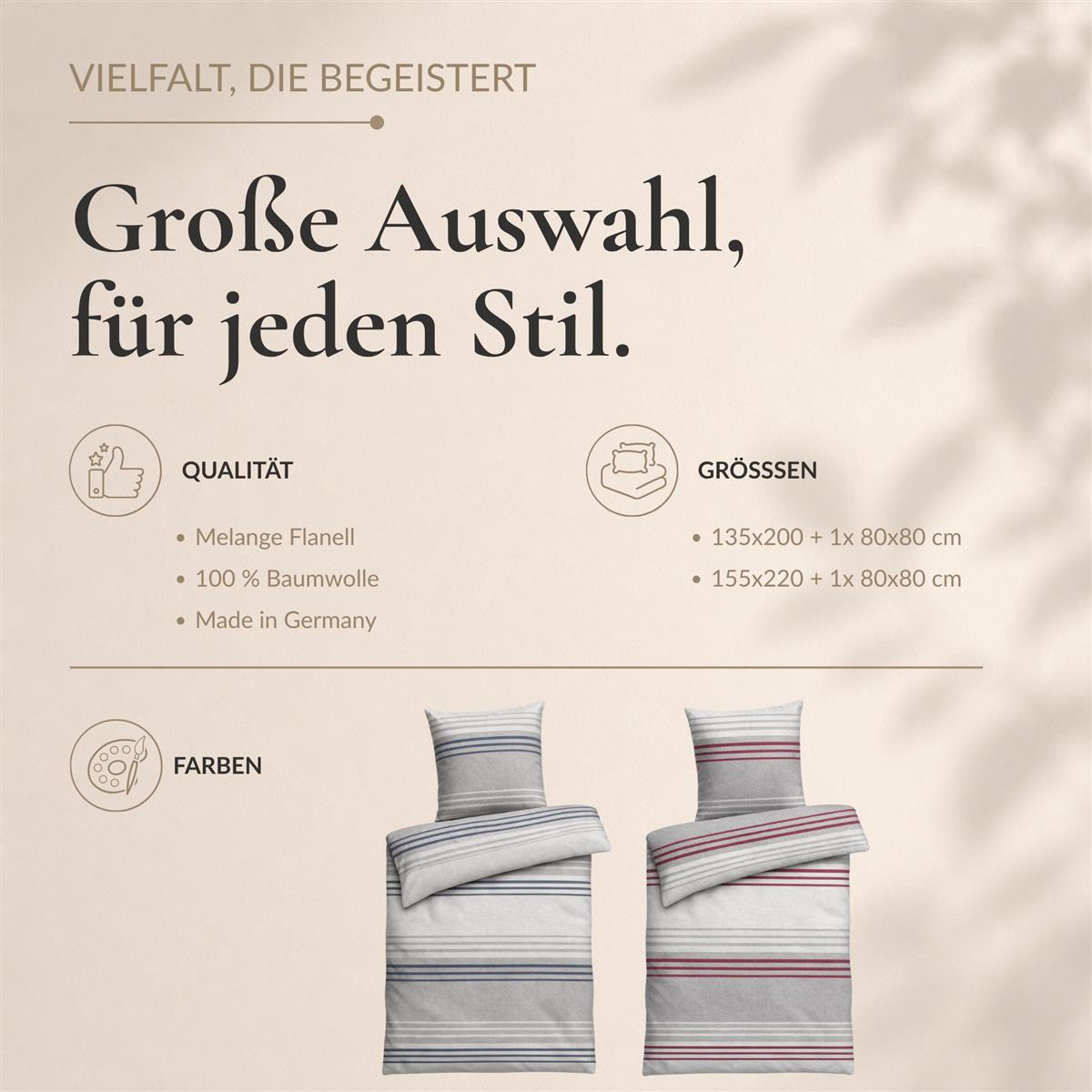 BIBER-BETTWÄSCHE 155x220 - Made in Germany! Flauschig warmer Flanell Bettbezug mit Streifen Muster aus 100% Baumwolle für Herbst & Winter - Rot Grau - Rot, Textil (155/220cm) - Carpe Sonno