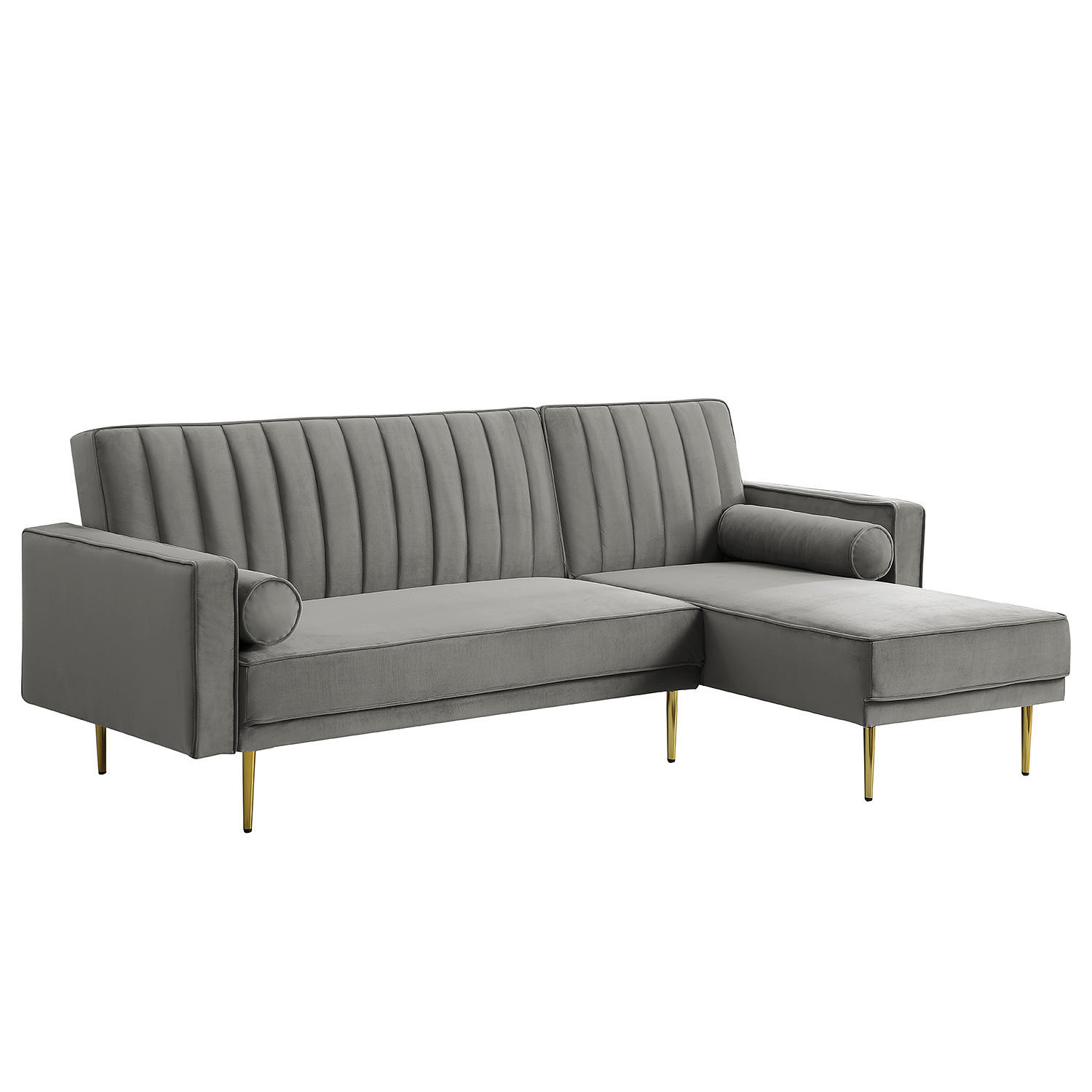 ECKSOFA mit Schlaffunktion - Dunkelgrau/Goldfarben, Textil/Metall (223/144cm) - home24