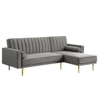 ECKSOFA mit Schlaffunktion - Dunkelgrau/Goldfarben, Textil/Metall (223/144cm) - home24