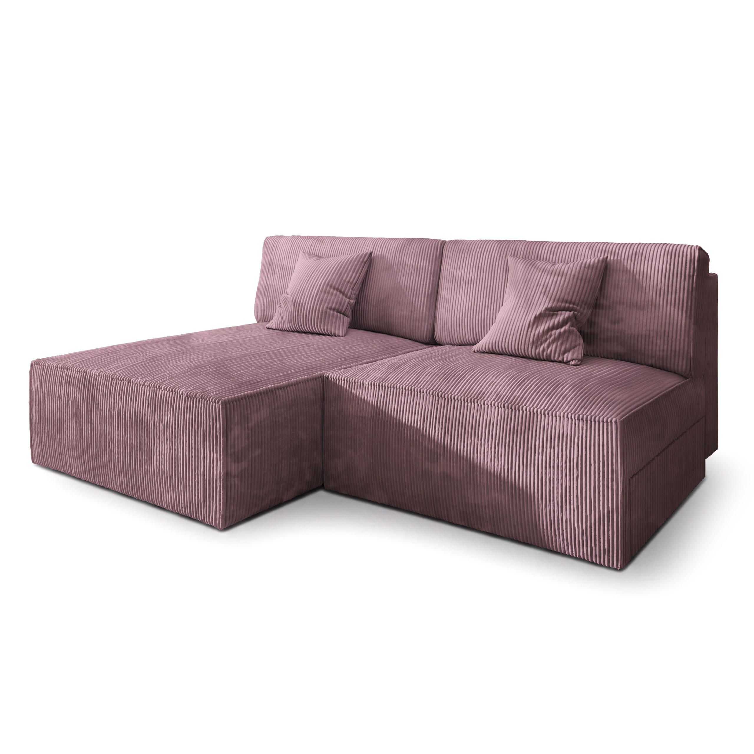 ECKSOFA FIORO P Lila Kordstoff mit Schlaffunktion - Lila/Grau, Holz/Kunststoff (204/148cm) - MASSENO