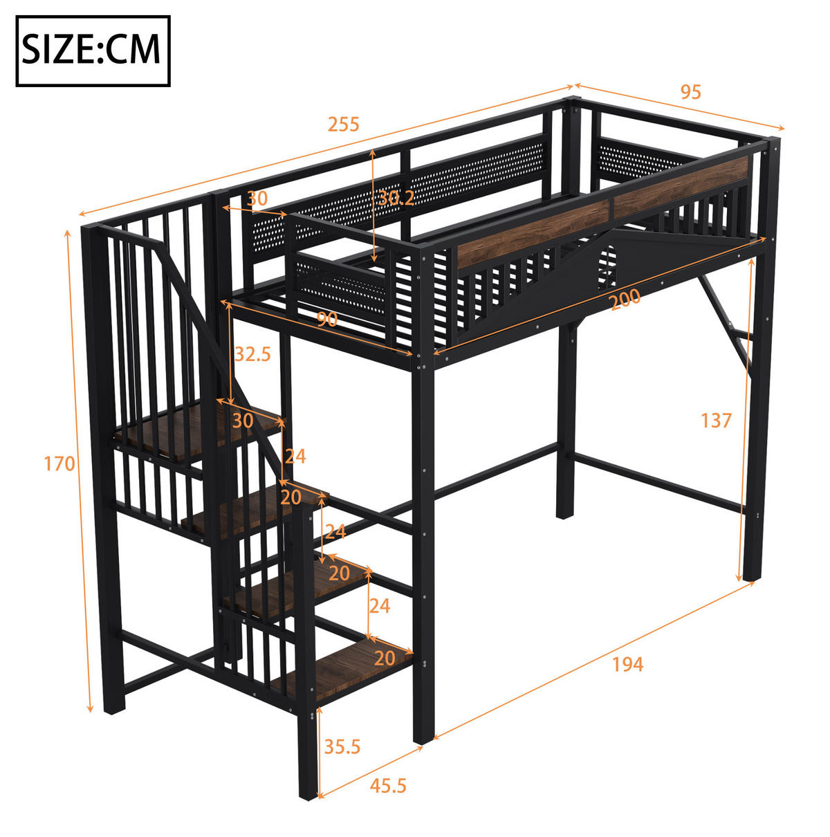 HOCHBETT 90/200 cm aus Metall und Holz mit Stauraum, Schwarz - Schwarz, Metall (90/200cm) - OKMYHOME