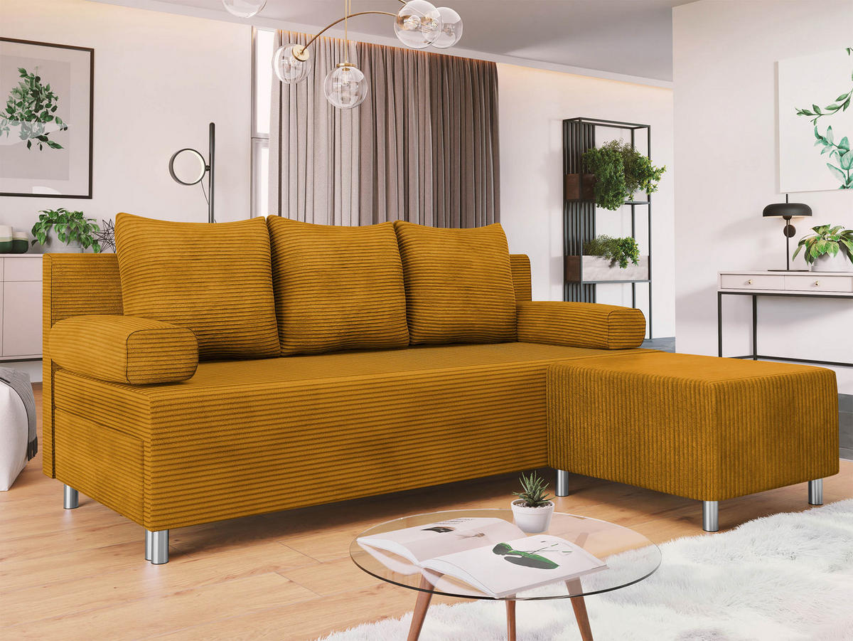 SCHLAFSOFA Dover Cord mit Polsterhocker - Chromfarben/Braun, Holz/Kunststoff (192/80cm) - MIRJAN24