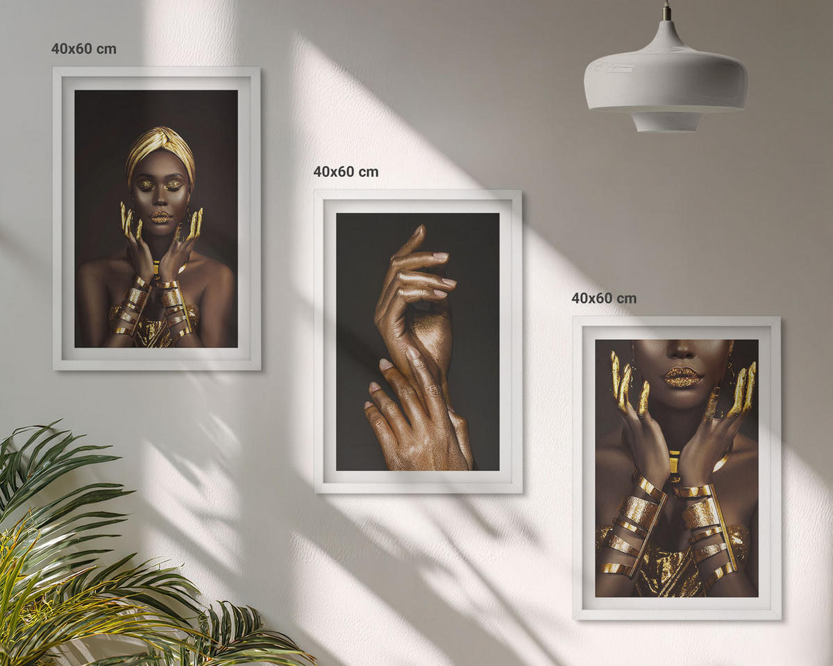 BILDER SET 3er Set - 40x60 cm Weißer Rahmen - Porträts afrikanischer Frauen - Weiß, Kunststoff (40/60cm) - TULUP