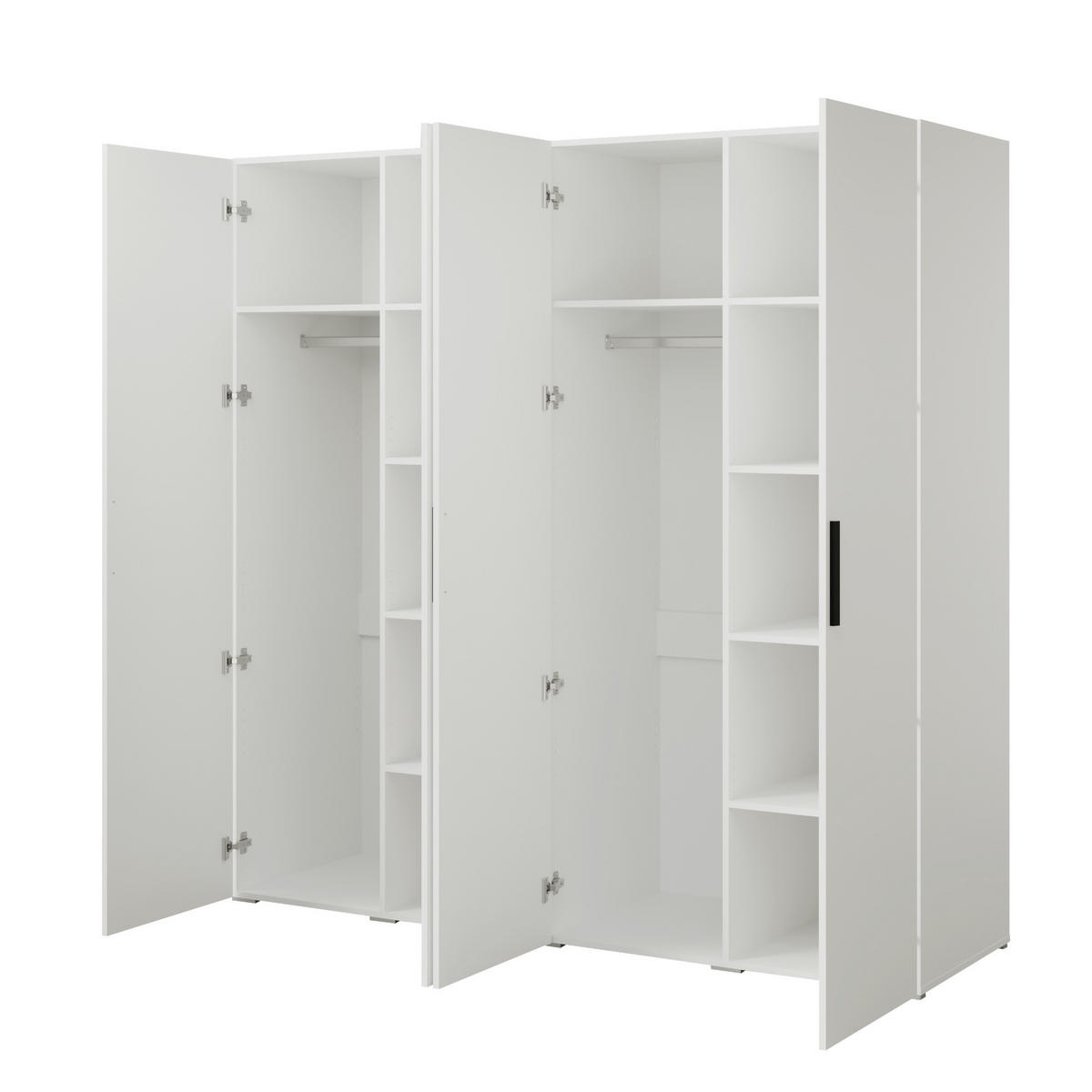 DREHTÜRENSCHRANK Napoli 4D 200 Weiß (schwarzer oder goldener Griff) - Silberfarben/Schwarz, Holzwerkstoff/Kunststoff (200/35/60cm) - mzm24