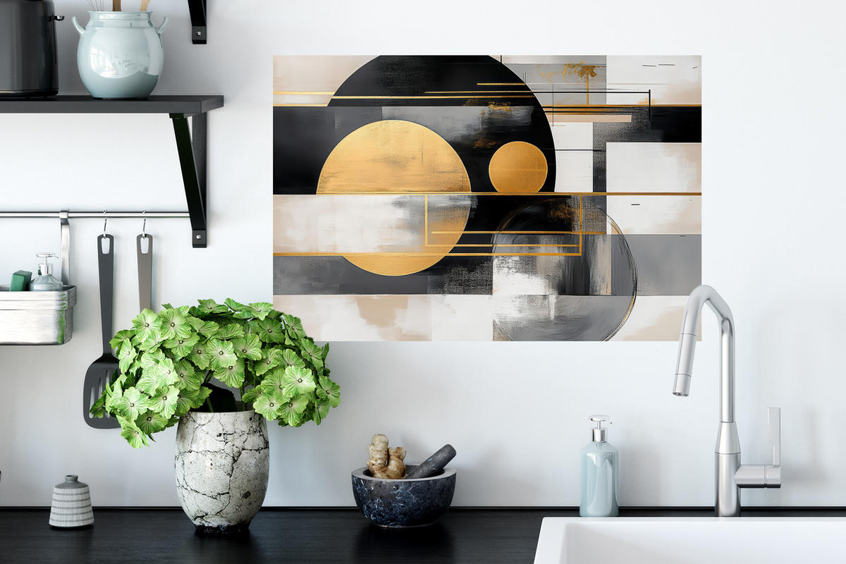 WANDTATTOO Abstrakt - Gold - Silber - Formen - Ästhetisch - Modern 60x40 cm - Goldfarben, Kunststoff (60/40/0.1cm) - MuchoWow