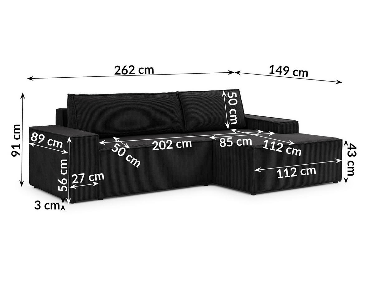 ECKSOFA Rivio mit Schlaffunktion und Bettkasten, Cordstoff Schwarz - Schwarz, Holz/Kunststoff (262/149cm) - S-Style