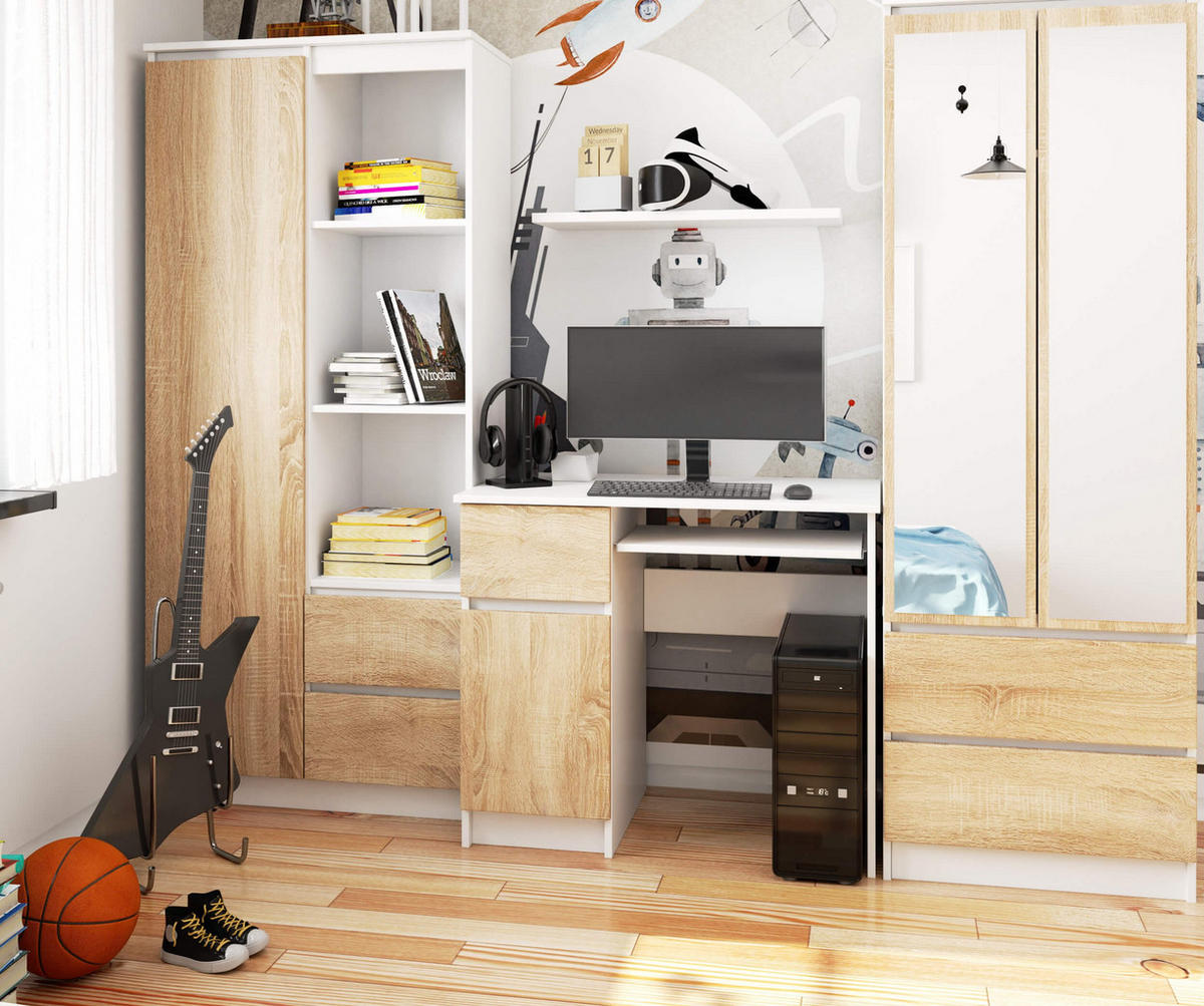 SCHREIBTISCH Weiß, Eiche Sonoma 77/90/50 - Weiß/Sonoma Eiche, Holzwerkstoff (50/90/77cm) - RAUMHIRSCH FURNITURE