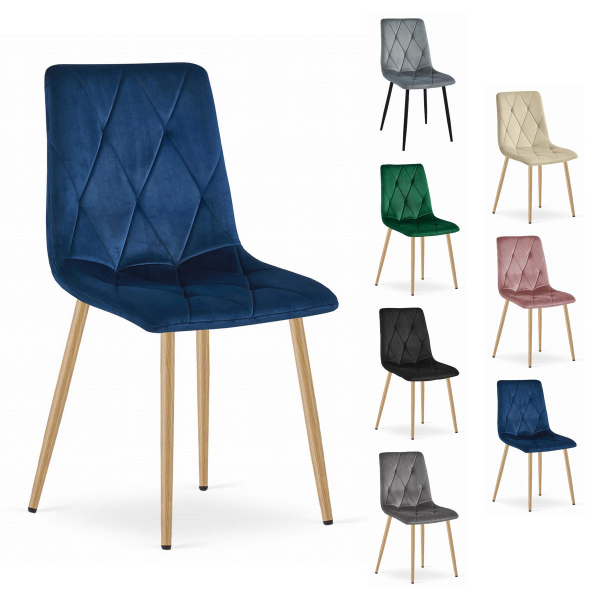 STUHL BOSA 4-er Set, Blau, Metallbeine in Holzfarbe - Schwarz, Textil/Metall (45/89/53cm) - Komodee