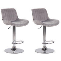 BARHOCKER 2er Set Samt grau - Chromfarben/Grau, Textil/Metall (50/86/50cm) - CLP