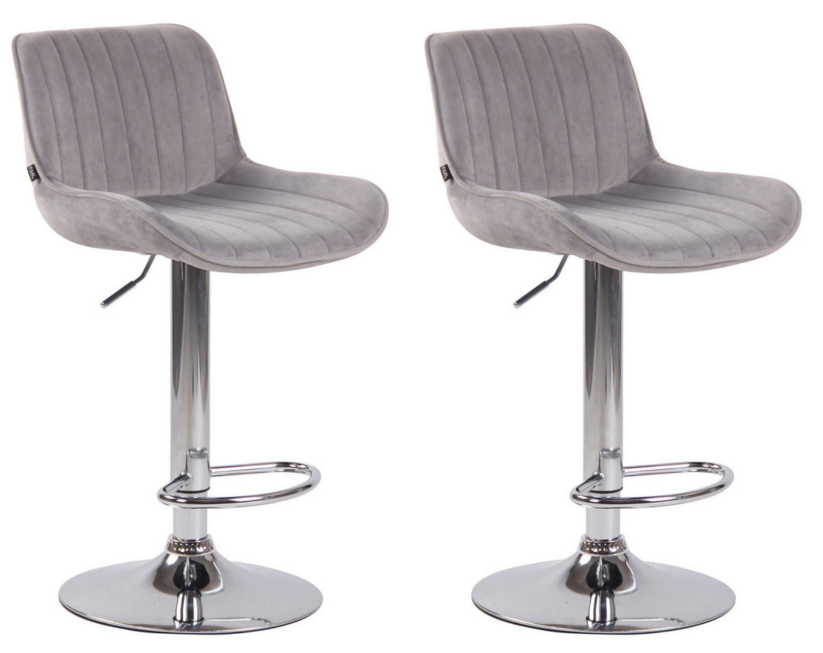 BARHOCKER 2er Set Samt grau - Chromfarben/Grau, Textil/Metall (50/86/50cm) - CLP