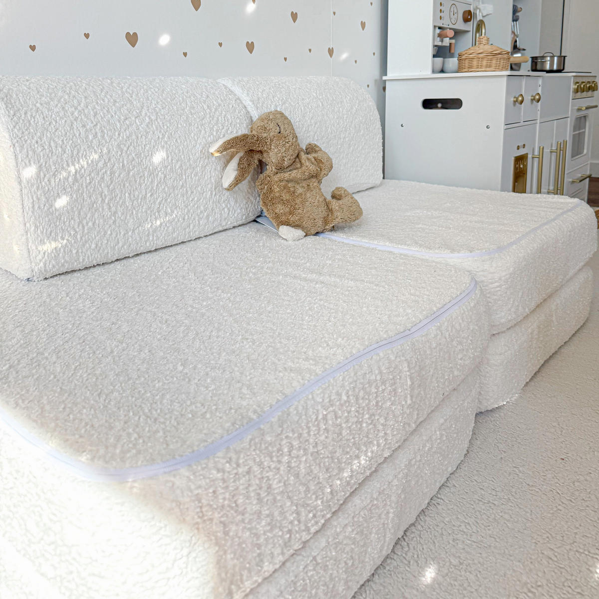 KINDERSOFA Pocket Basic modular 4-tlg. aus Bouclé in Weiß - Weiß, Textil (120/25/60cm) - MeowBaby
