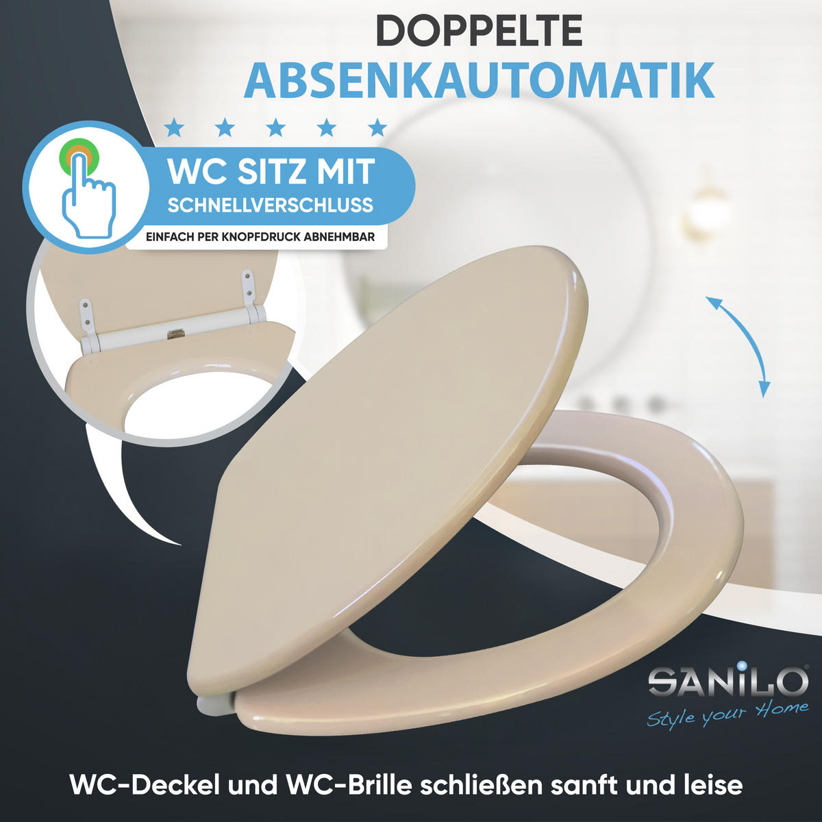WC-SITZ mit Absenkautomatik & Top Fix Bahamabeige - Beige, Holzwerkstoff (37.7/5.5/48cm) - Sanilo