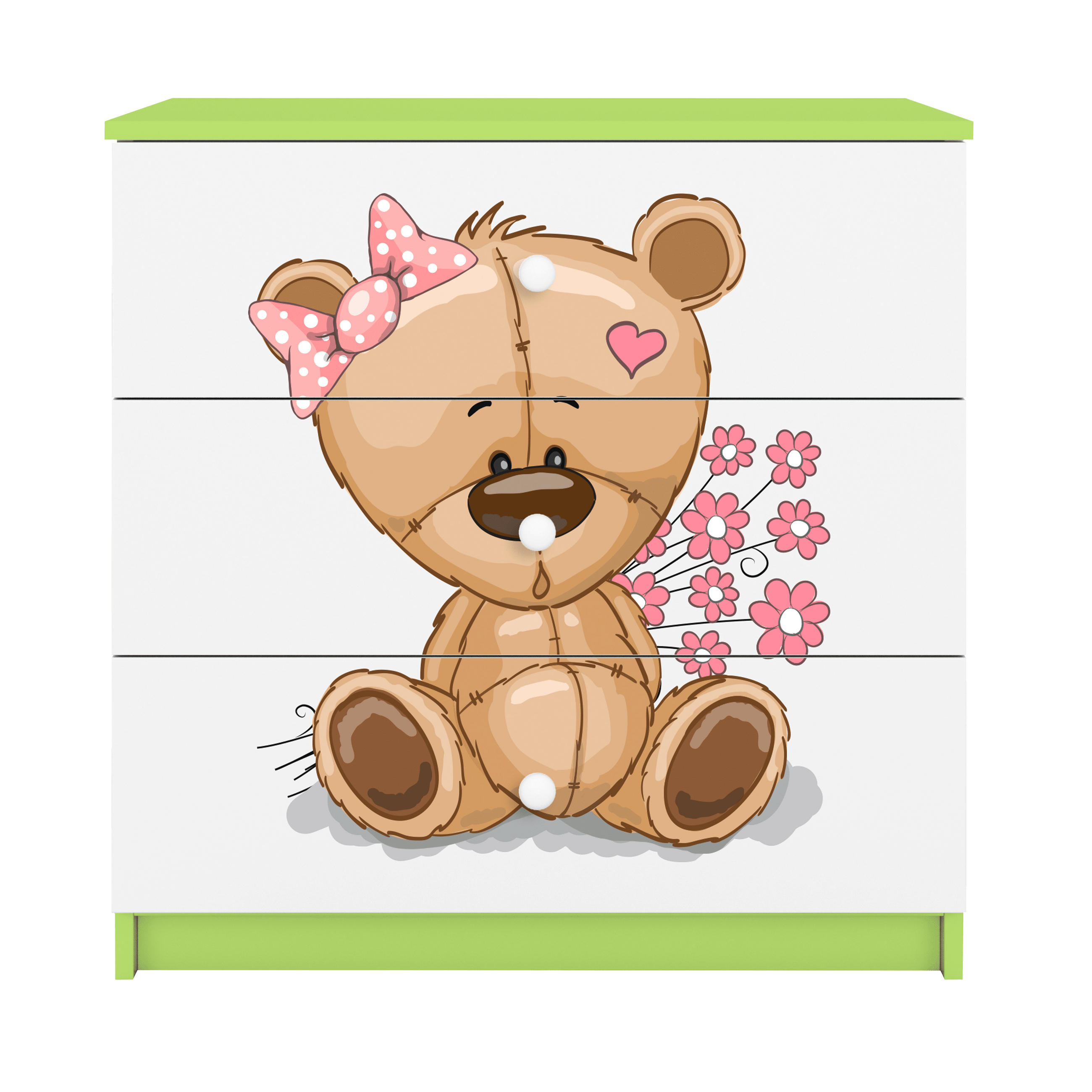 KOMMODE Babydreams Teddybär Blumen 81/81/41 - Grün, Holzwerkstoff (81/81/41cm) - RAUMHIRSCH FURNITURE