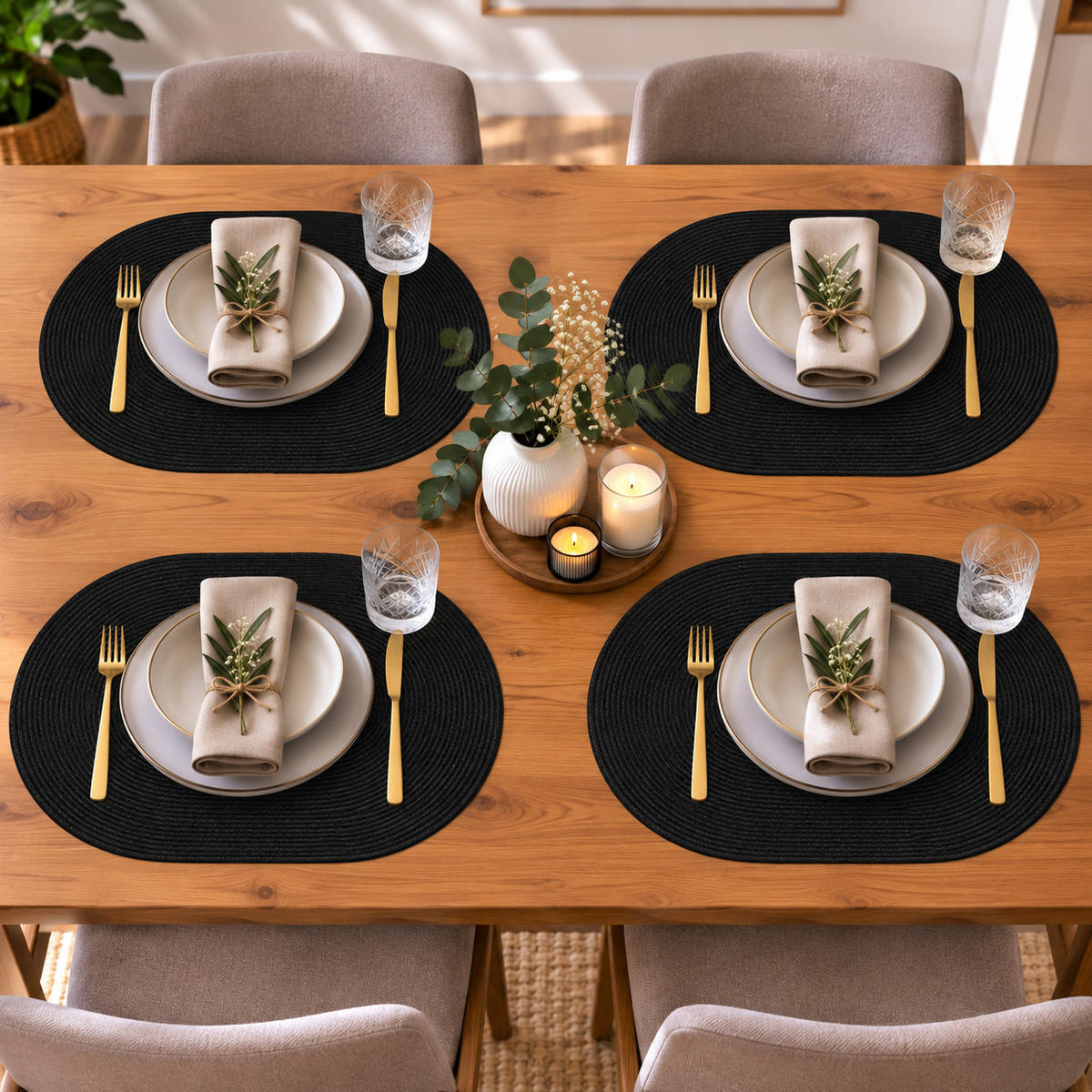 PLATZSET 4er Set Polypro Schwarz 45/30 cm - Schwarz, Kunststoff (30/45cm) - TiborTex