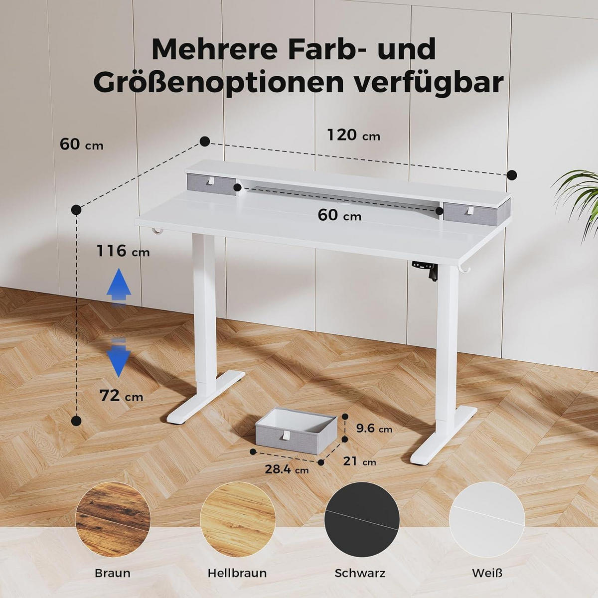 SCHREIBTISCH Höhenverstellbar Elektrisch 120 x 60 cm Weiß - Weiß, Holzwerkstoff (120/60/75cm)