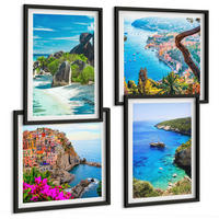 BILDER SET 4er Set - 50x50 cm & 40x60 cm Schwarzer Rahmen - Palmen am Meer, blaues Wasser - Schwarz, Kunststoff (50/50cm) - TULUP