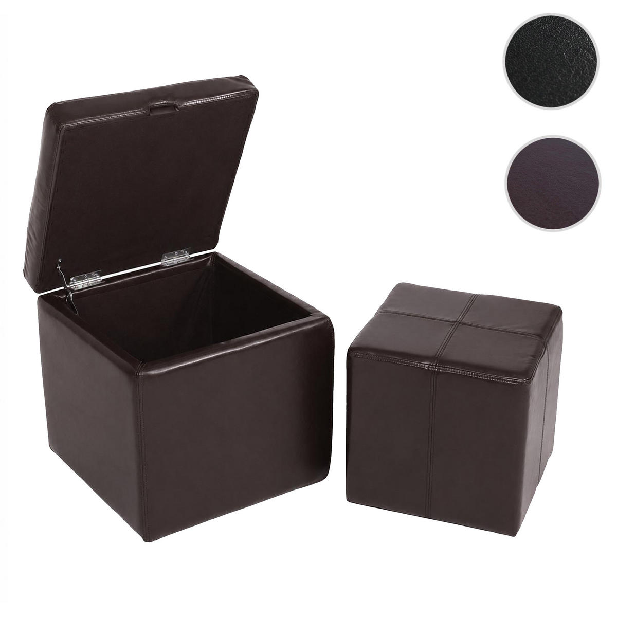 SITZHOCKER Braun 2er-Set - Braun, Leder (44/45/44cm) - MCW