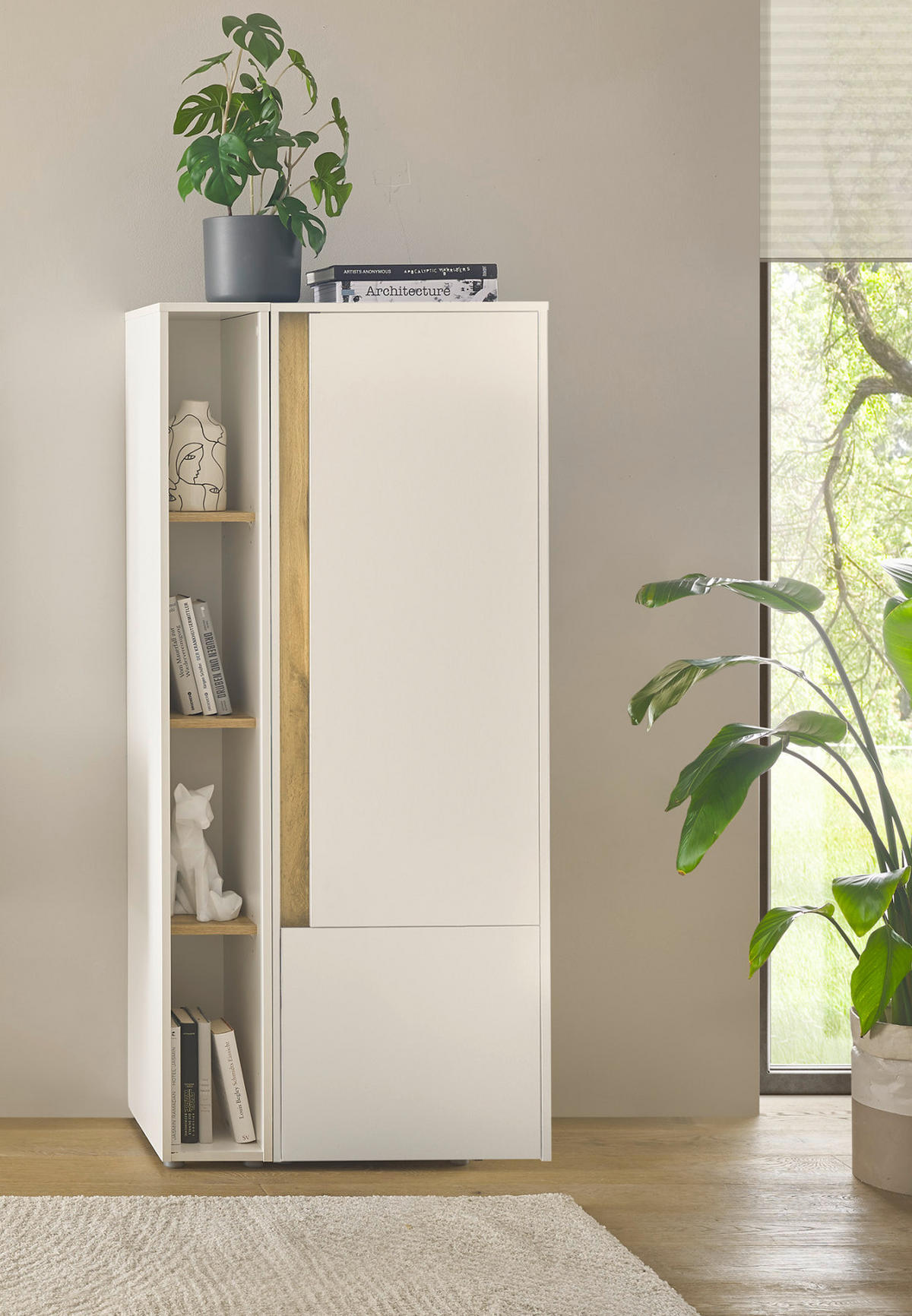 AKTENREGAL Weiß matt, Eiche Wotan 20 x 158 cm, Standregal mit 4 Ordnerhöhen - Silberfarben/Eiche Wotan, Holzwerkstoff/Kunststoff (20/158/40cm) - Furn.Design