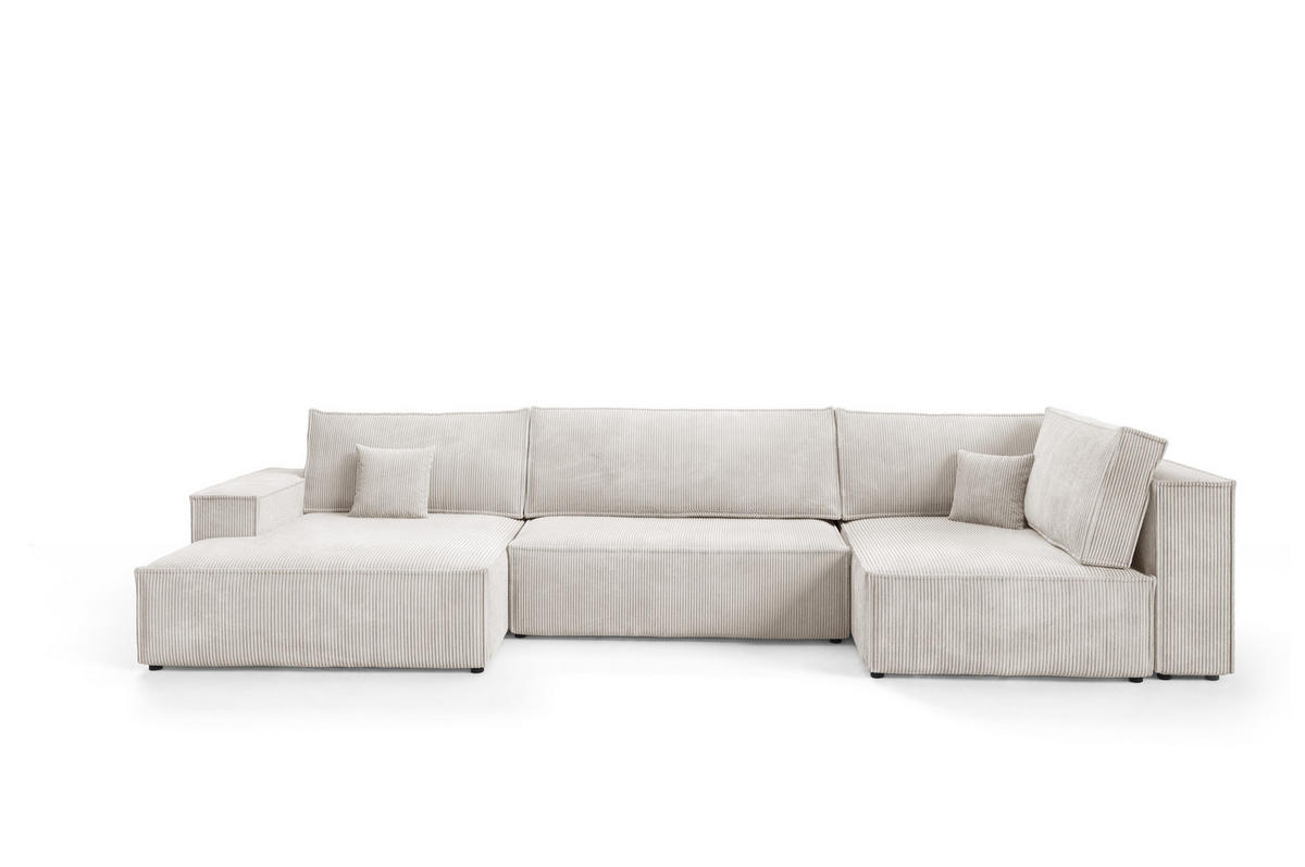 WOHNLANDSCHAFT Pablo Maxi mit Schlaffunktion Weiß Cord - Weiß, Textil (397/85/148cm) - Bromarkt