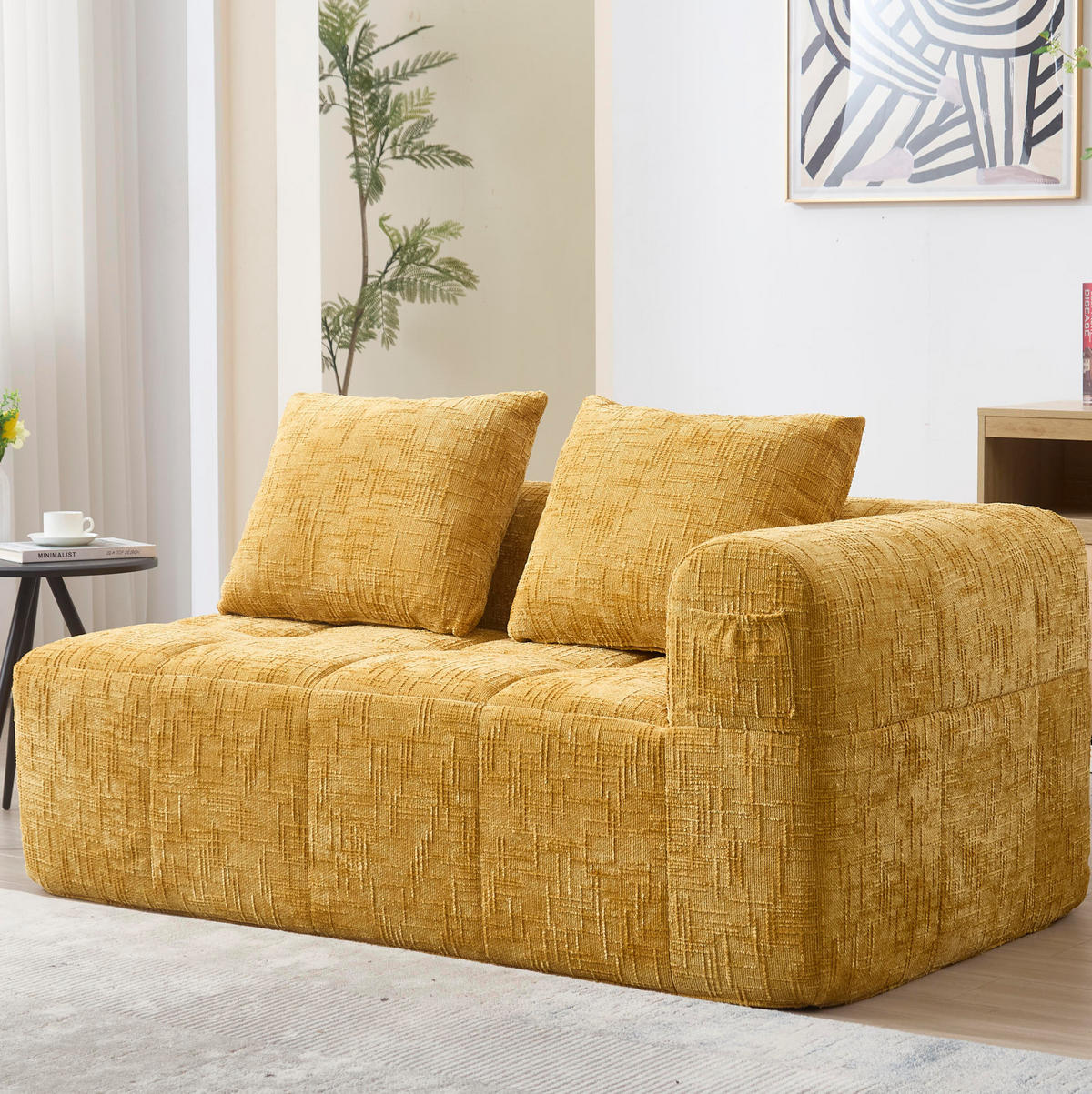 2-SITZER Sofa Chenille mit Chaiselongue und Seitentaschen 158/90/60 cm Gelb - Gelb, Textil (60/158/90cm) - Redom
