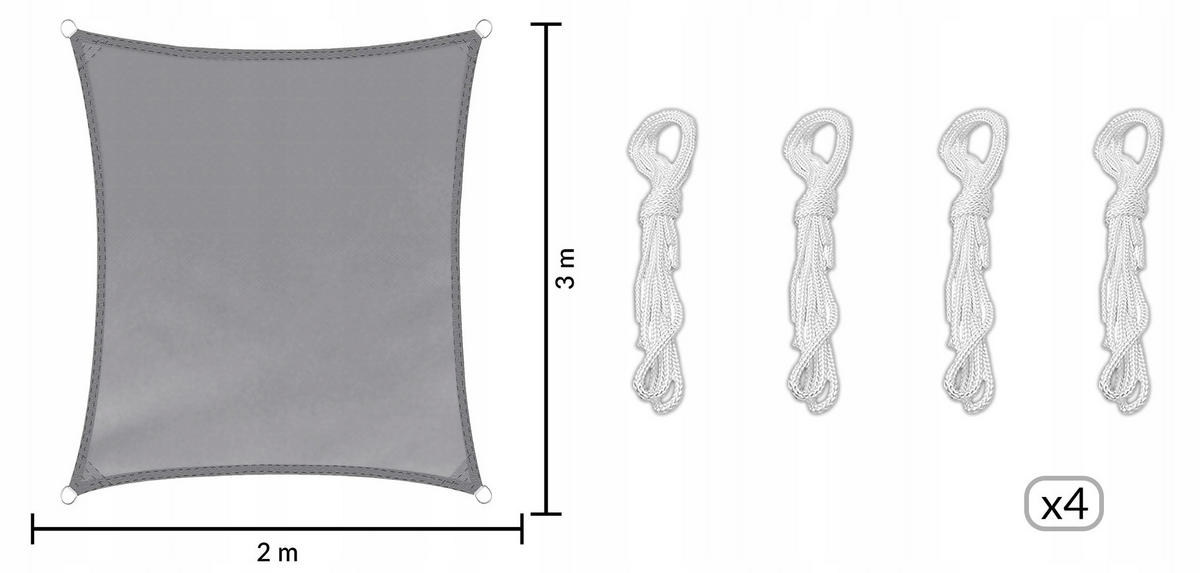 SONNENSEGEL Wasserdicht Rechteckig Grau 3x2m - Grau, Textil (300/200cm) - KRUMAD
