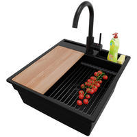 GRANITSPÜLE Oslo, 3-er set Alles Schwarz 48/53 cm, 1 Becken + Küchenarmatur 32/20 cm + Ablauf-Set ab 50er Unterschrank - Beige/Schwarz, Kunststoff (48/20/53cm) - Primagran