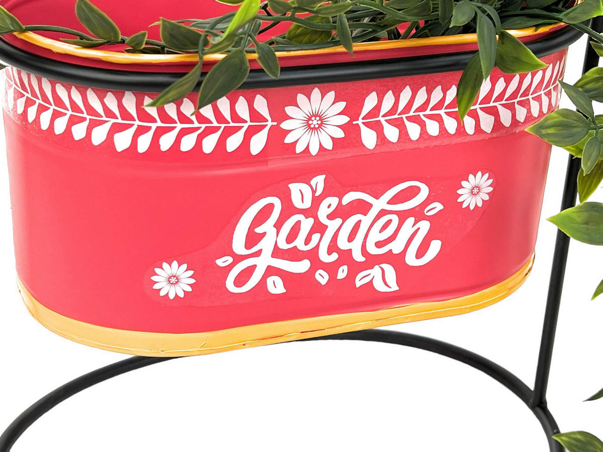 BLUMENHOCKER mit Topf Metall Stehend Rot Oval 24 cm - Rot, Metall (30/24/21cm) - DanDiBo